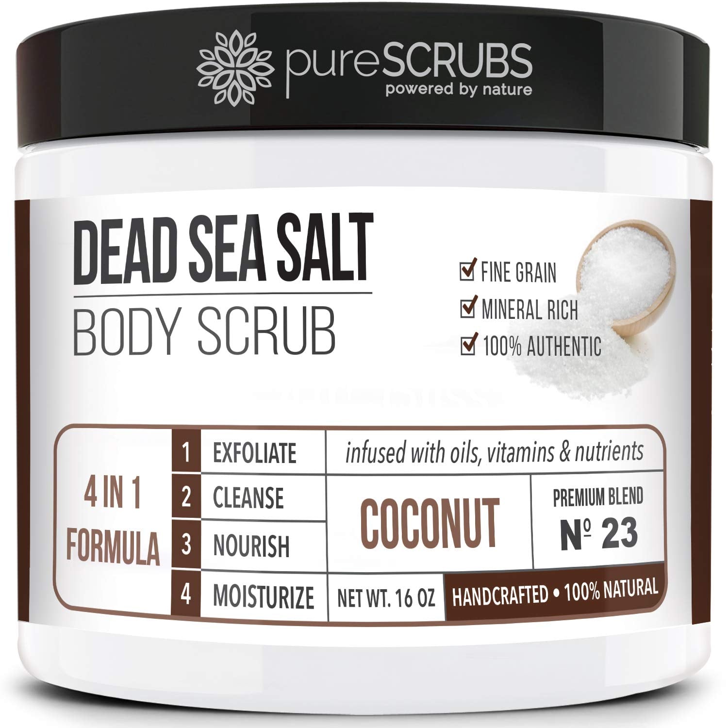 pureSCRUBS Coconut Body Scrub 16Oz + Spoon, Loofah, Soap: Premium Organic Body Scrub Set - Large 16Oz Coconut Body Scrub - Pure Dead Sea Salt Infused With Organic Essential Oils & Nutrients