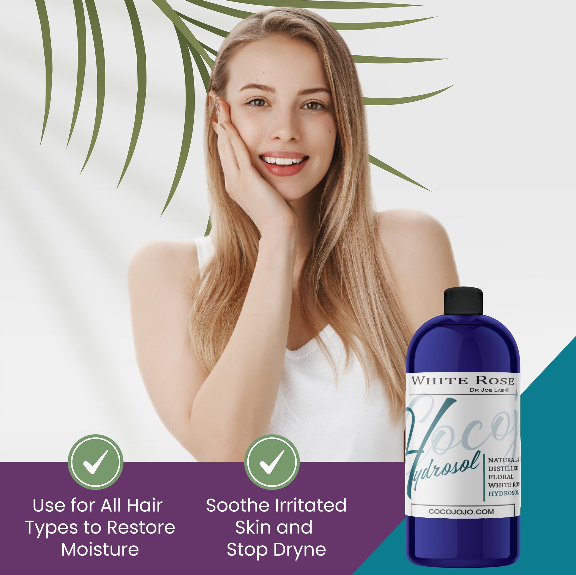 Dr Joe Lab White Rose Water Hydrosol - Pure Natural Distilled Bulgarian Rosewater Non-GMO Vegan Hydrating Toning Spray Mist Face Hair Skin Pores Locs Dreads - Packaging May Vary (32 oz)