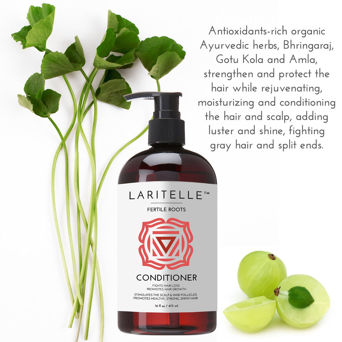 Laritelle Organic Conditioner, Fortifying, Strengthening and Rejuvenating, Stops Hair Shedding, Promotes New Hair Growth, Ayurveda Herbs, Lavender, Ginger, Rosemary, Patchouli and Cloves, 16 oz.