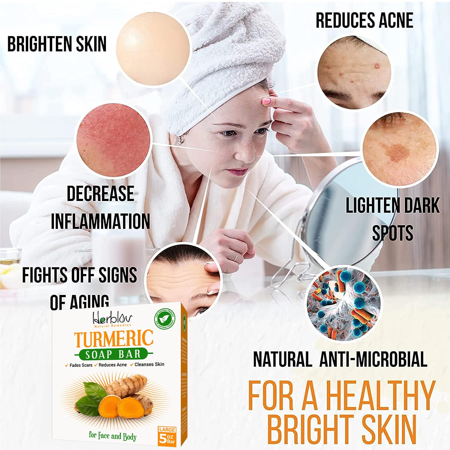Natural Turmeric Soap Bar for Face & Body – Turmeric Skin Brightening Soap for Dark Spots, Intimate Areas, Underarms – Turmeric Face Wash Reduces Acne, Fades Scars & Cleanses Skin – 5oz Made in USA…