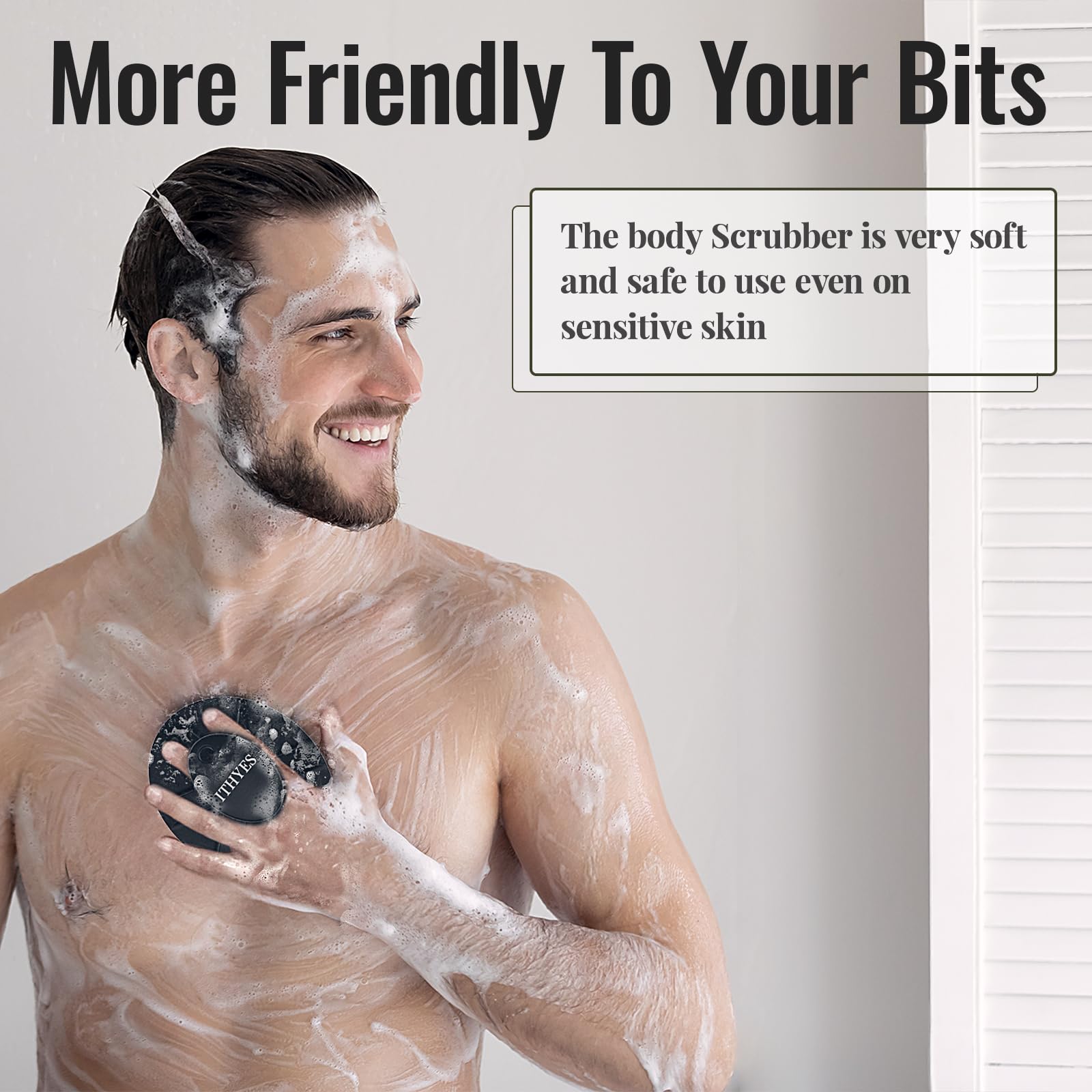 Ithyes Silicone Body Scrubber Exfoliating Body Brush for Men Women Lathers Well Easy to Clean More Hygienic Than Loofah Shower Scrubber Face Scrubber for Sensitive Skin 1 Pack (Black)