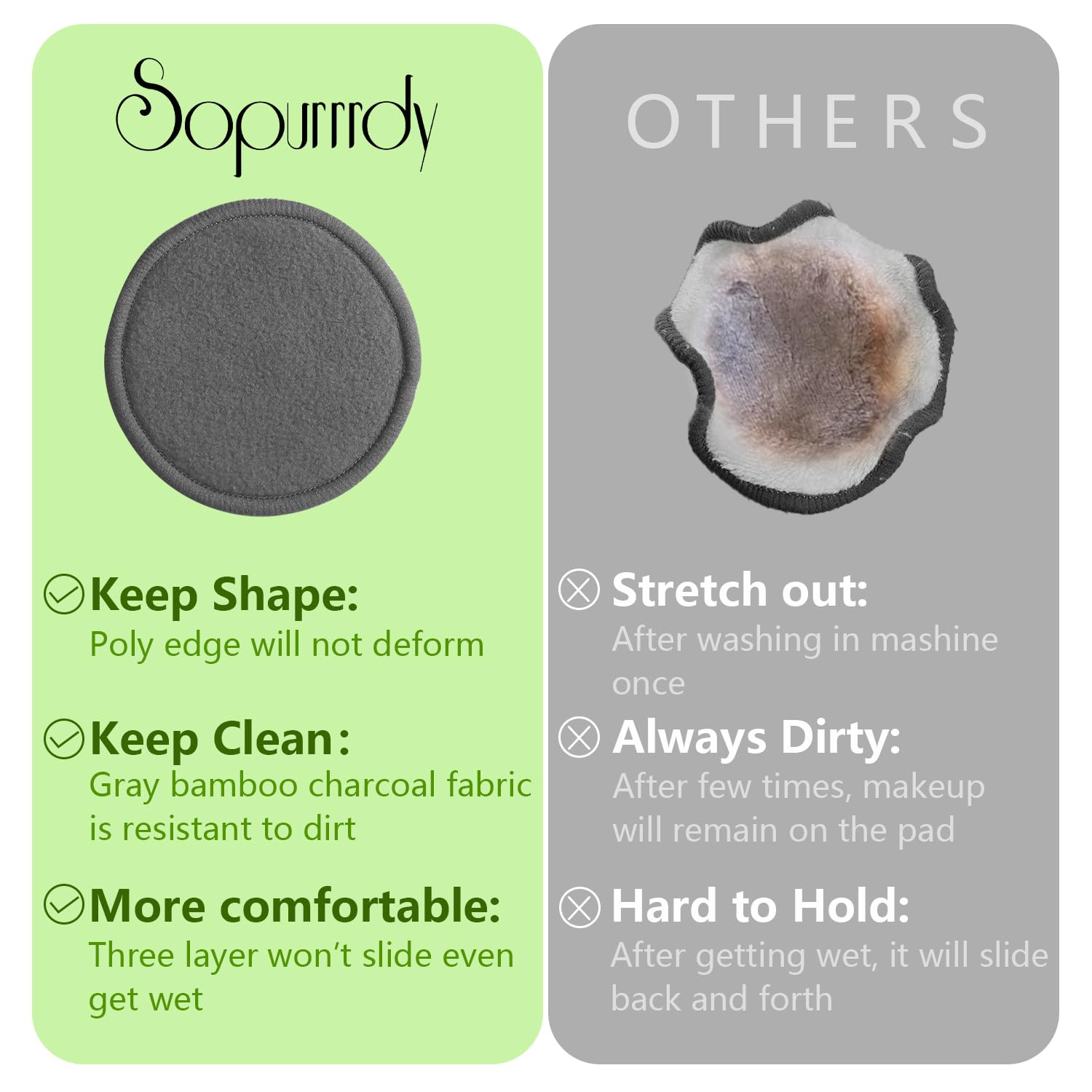 Sopurrrdy Reusable Makeup Removal Pads -20 Pack with Laundry Bag - Soft Black Reusable Cotton Makeup Remover Pads for Face Pads - Washable Bamboo Cotton Rounds - Cotton Pads - Reusable Face Rounds
