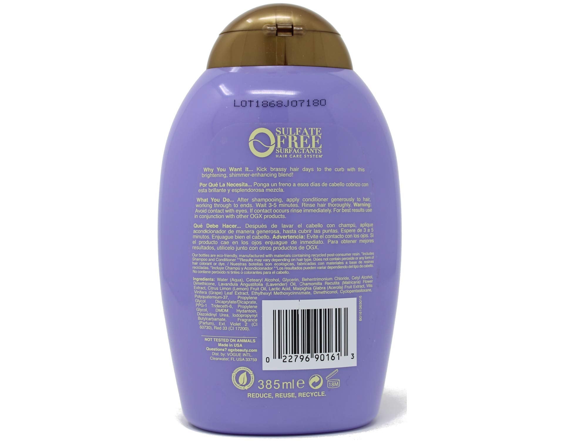 OGX Hydrate & Color Reviving + Lavender Luminescent Platinum Conditioner, 13 Ounce