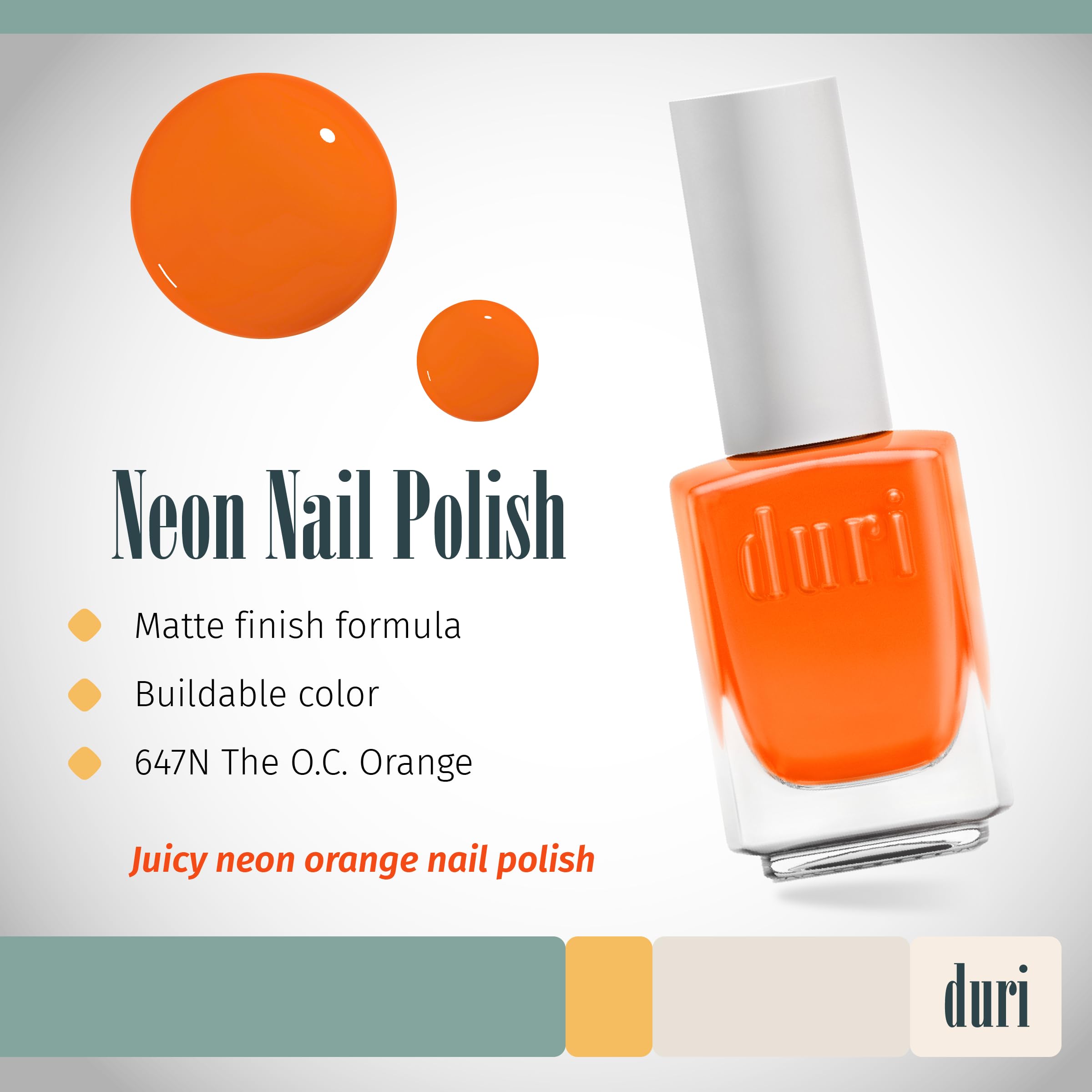 duri Nail Polish, 647N, The O.C. Orange, Neon Orange, Matte Finish,0.5 Fl Oz