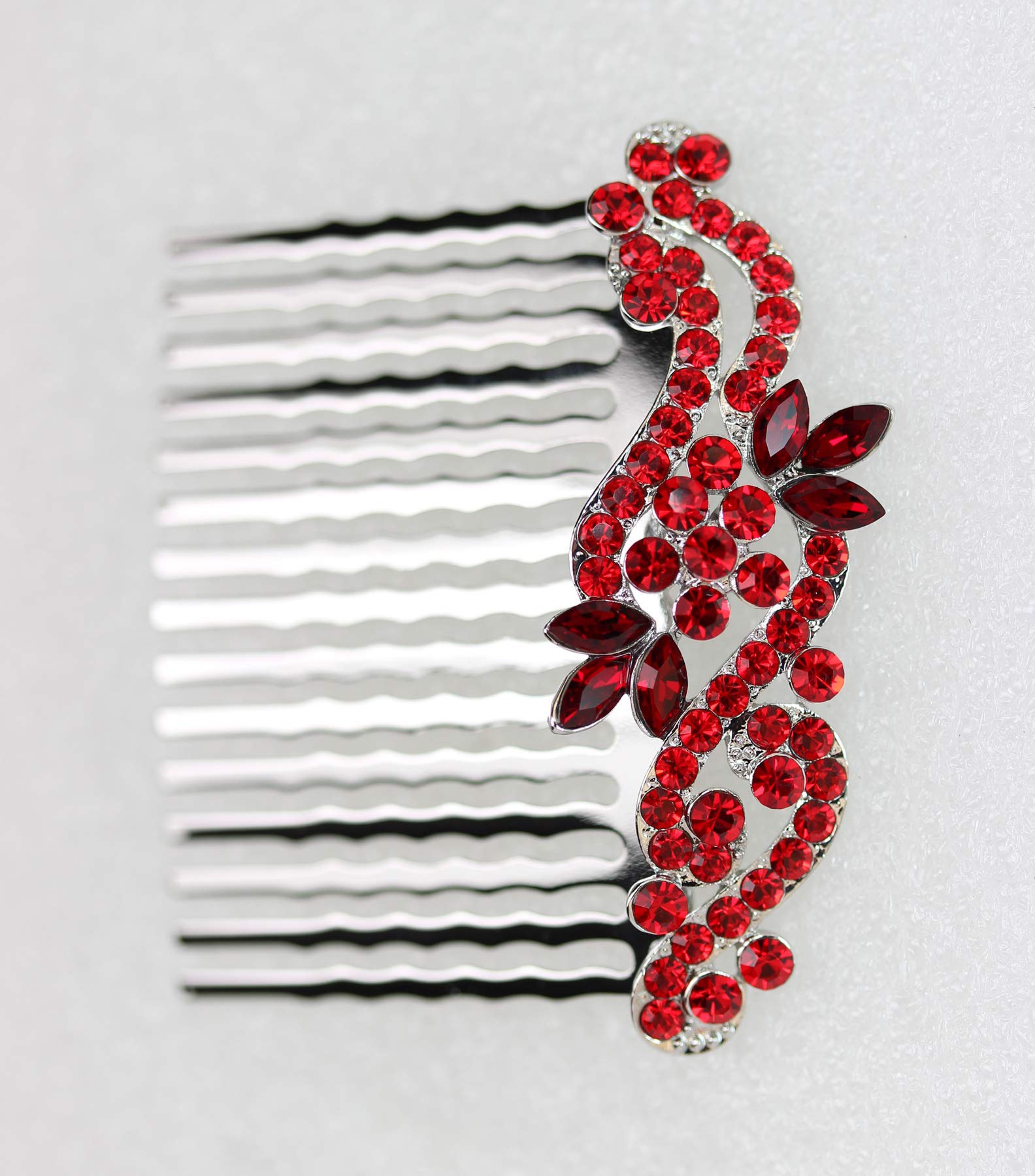 Faship Gorgeous Red Crystal Floral Hair Comb