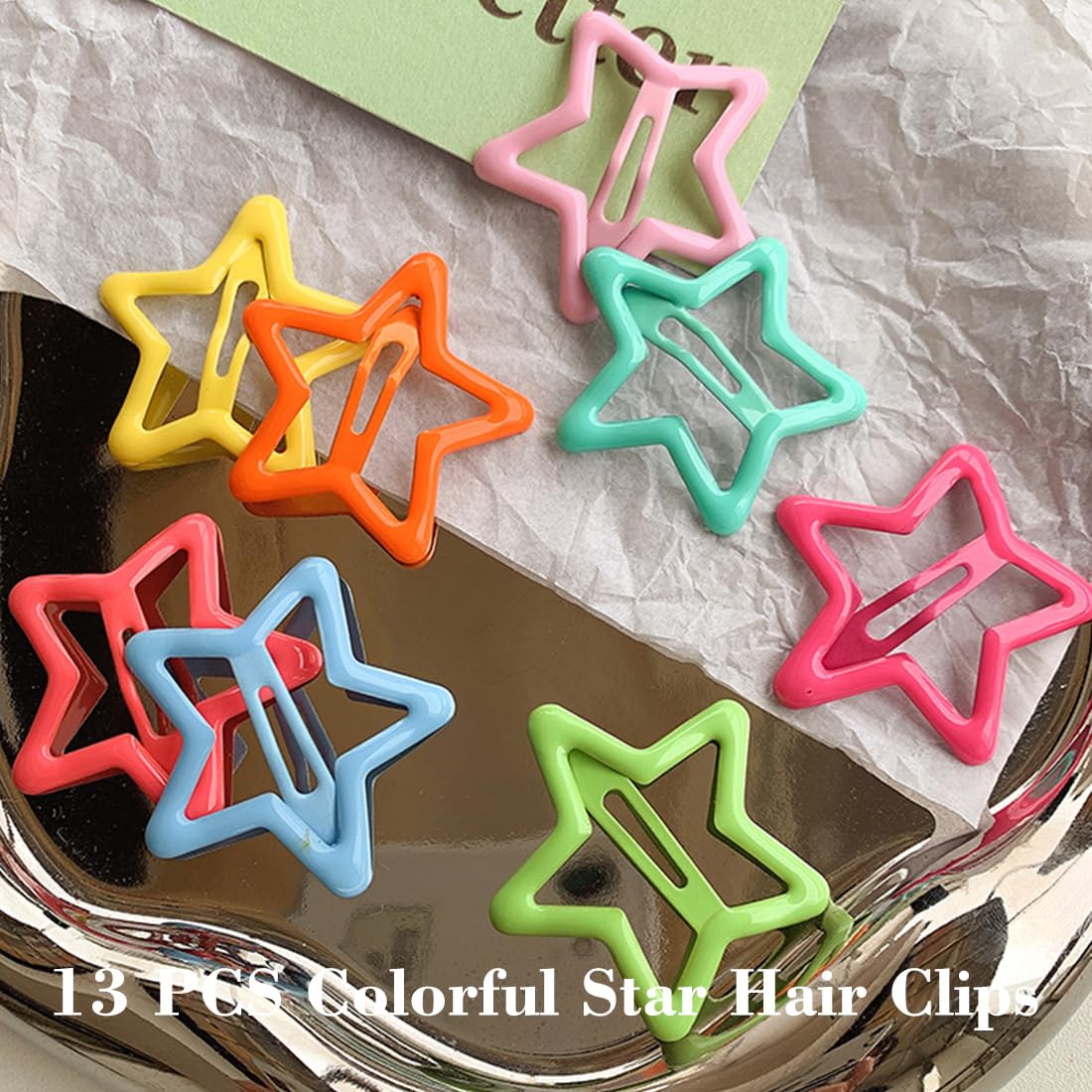 13 PCS 1.65 Metal Hair Accessories - Snap Barrettes with Non-Slip Star Clips for Girls in Multiple Colors