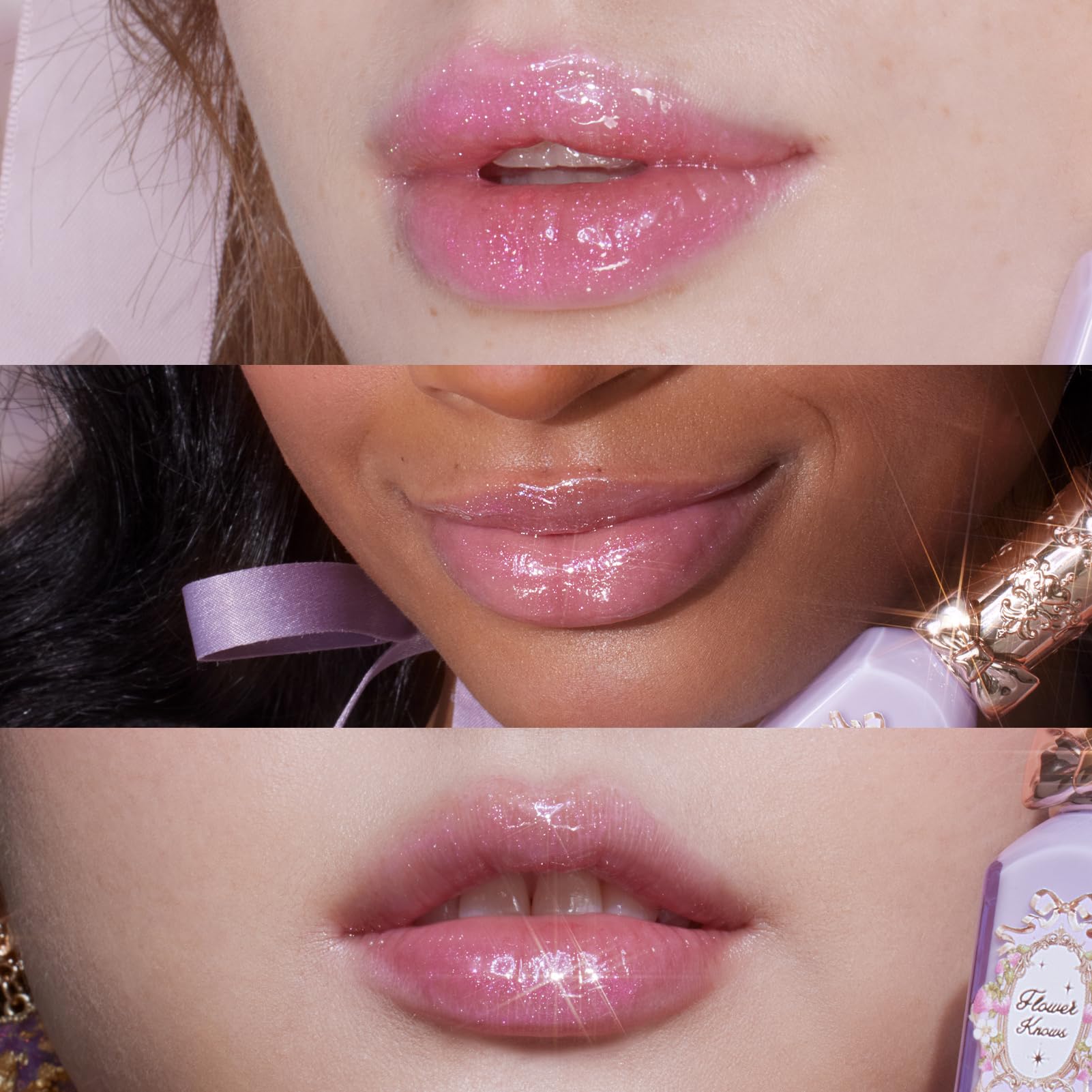 Flower Knows Violet Strawberry Rococo Glitter Lip Gloss-Moisturizing Tinted Lip Oil-Hydrating Glowy Lip Makeup for Girls&Women-Vegan & Cruelty-Free-0.12 Fl Oz,1 Count (G03 Berry Bomb)