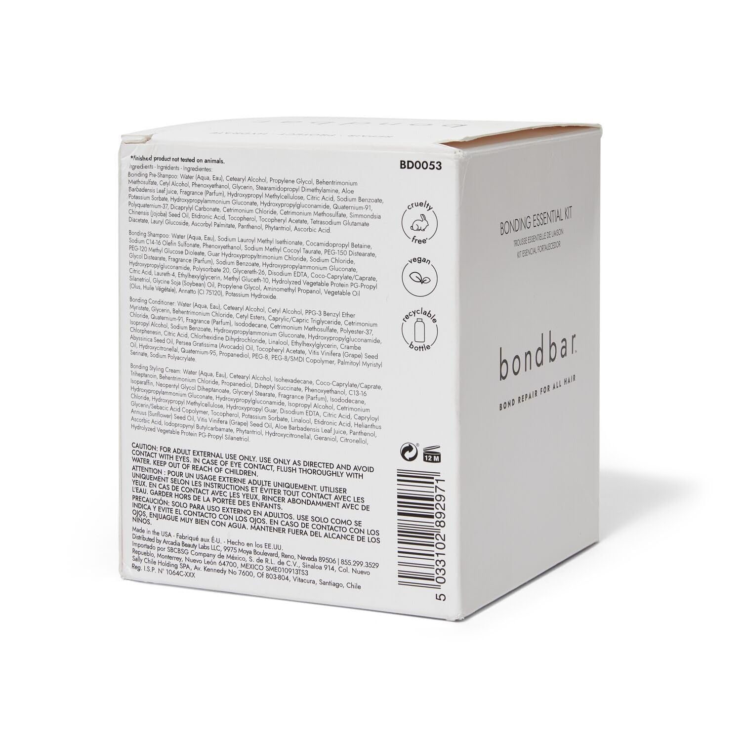 Bondbar Bonding Essential Kit, Contains Pre-Shampoo, Shampoo, Conditioner, and Styling Cream, 4 x 4 Oz