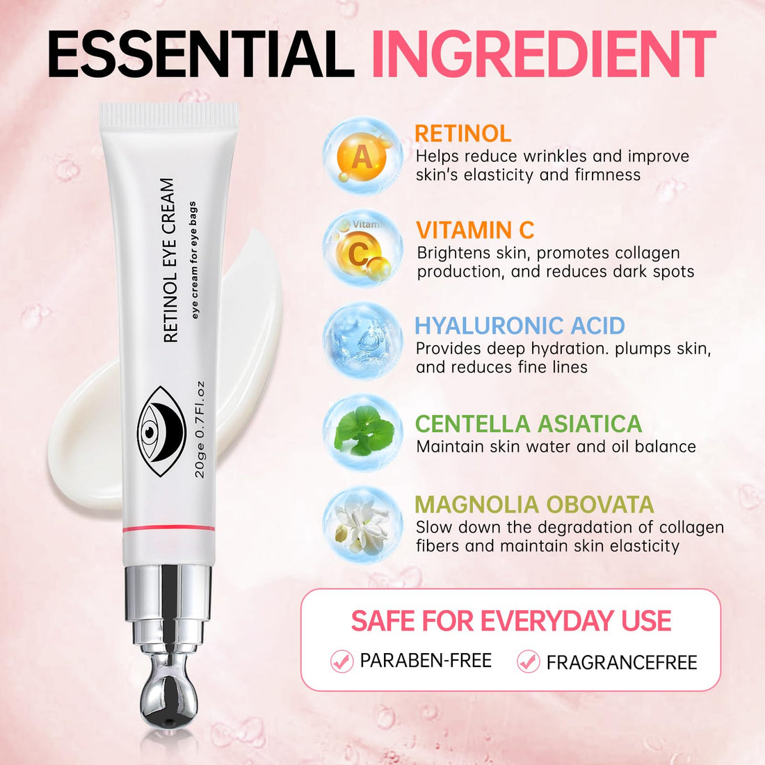 Instant Reduction of Eye Bags - Retinol Eye Cream Dark Circles,Bags Under Eyes,Eye Repair Cream Anti Aging Moisturizer,retinol,Under Eye Care Creams Suit Women Men Eye Firm Smooth firming eye-0.7 oz-H