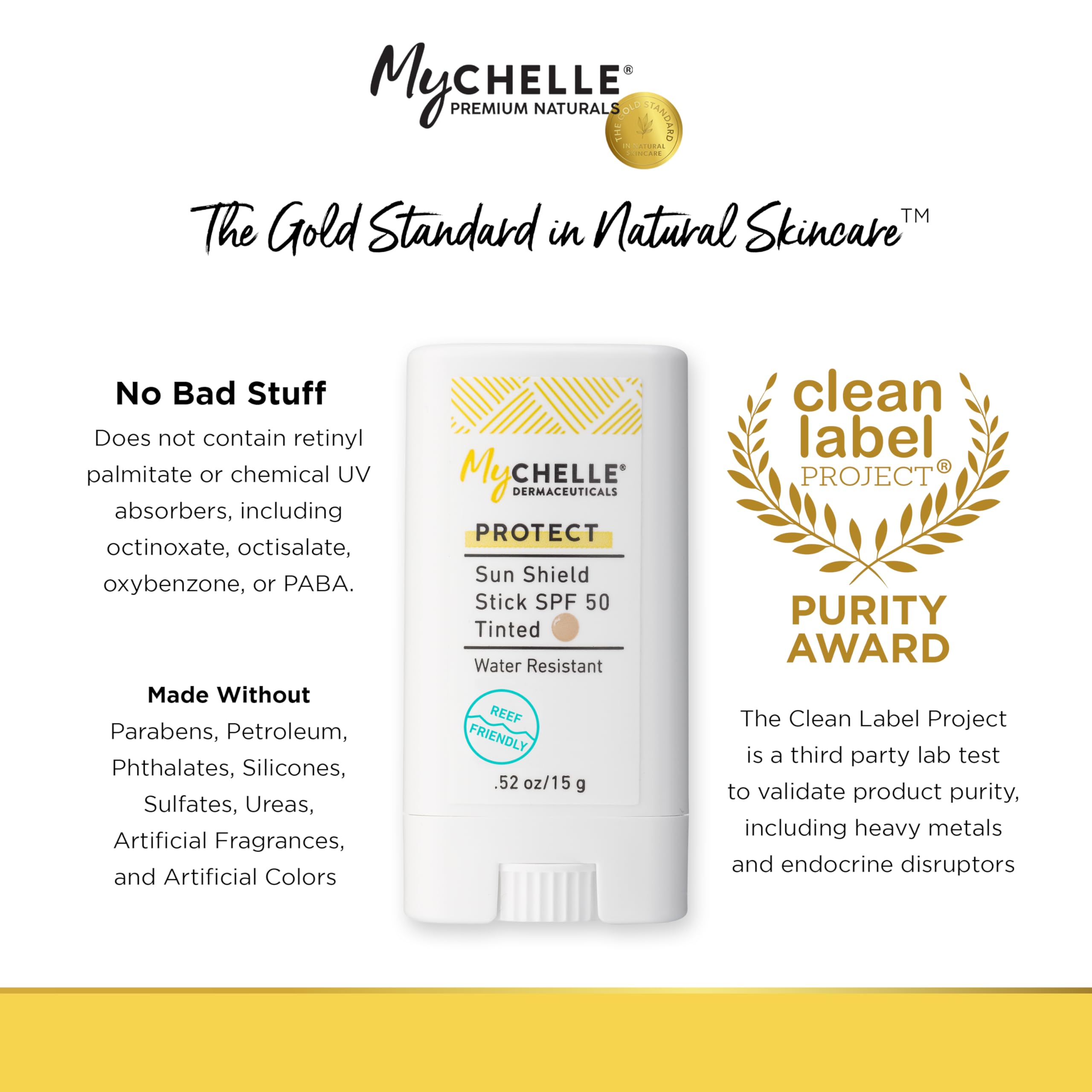 MyCHELLE Sun Shield Stick SPF 50 Tinted - Mineral Reef Safe Sunscreen for Face
