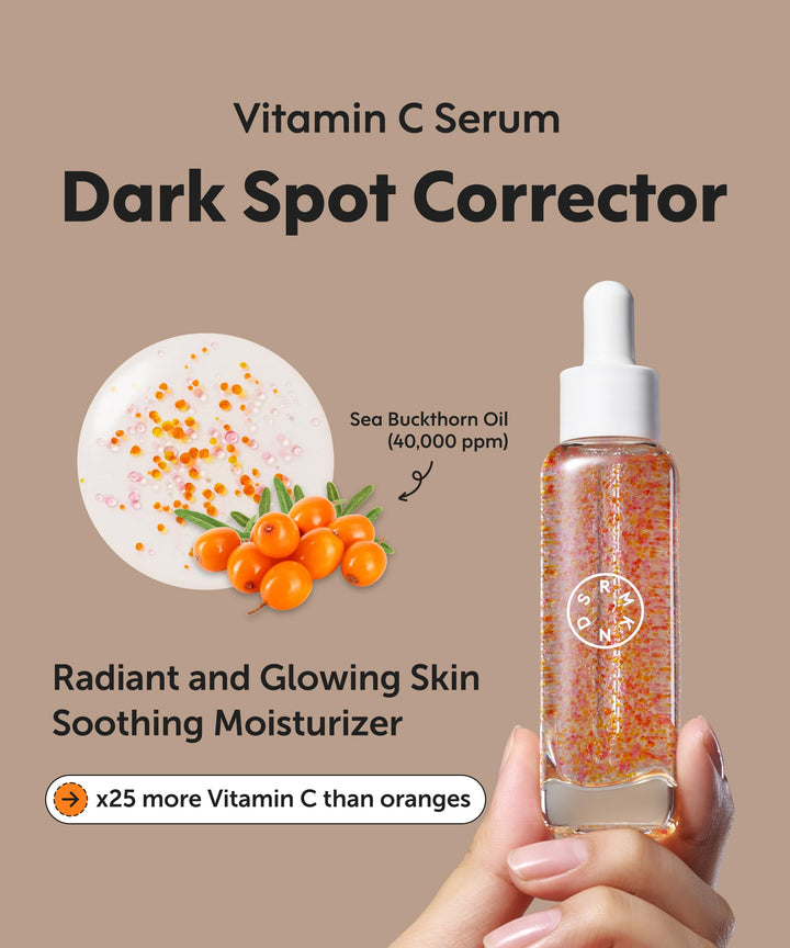 SERUMKIND Vitamin C Serum for Korean Face Skincare - Brightening for Dark Spots, Pore Refining, Discoloration Correcting - Contains Sea Buckthorn Oil (40,000 ppm) - Reduces Fine Lines and Wrinkles