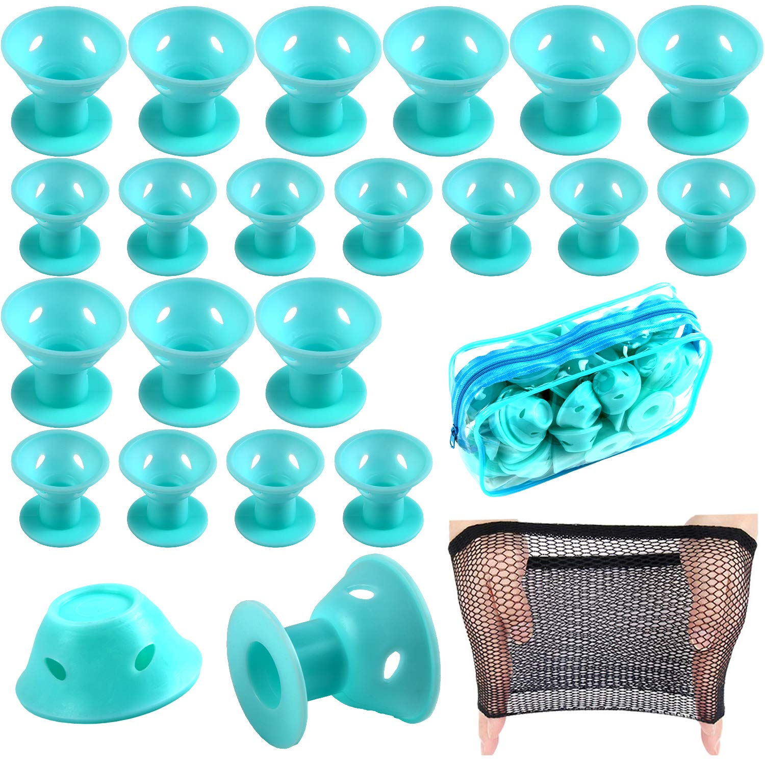 40 Pcs Magic Hair Rollers Include 20 pcs Large Silicone Curlers and 20pcs Small Silicone Curlers (Pale Cyan)