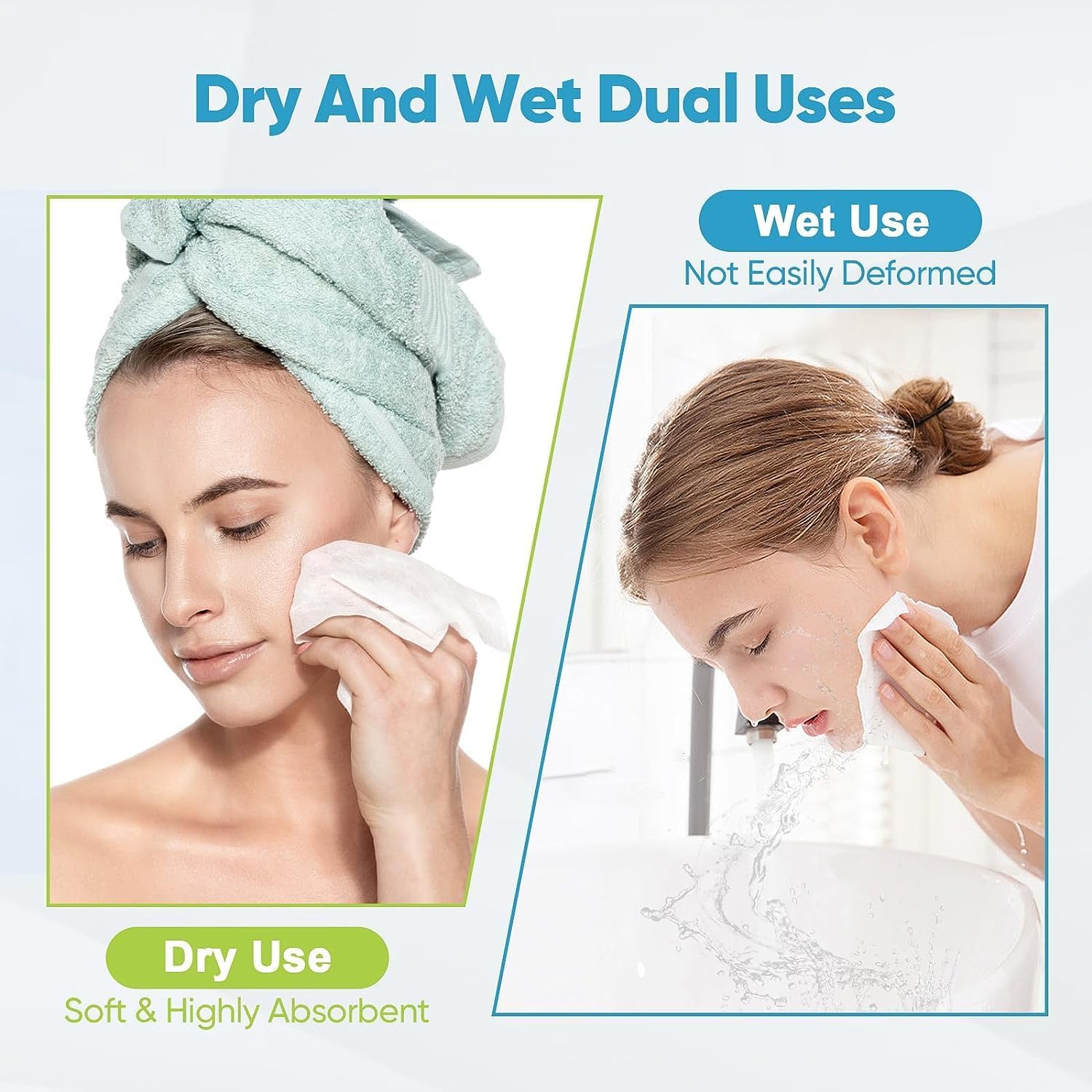 AIDEA Face Towels Disposable-100Ct (2 Box), Clean Facial Towelettes for Sensitive Skin, Cleansing Wipes for Makeup Removing, Nursing, Travel, Dry Wipes Face Cloths