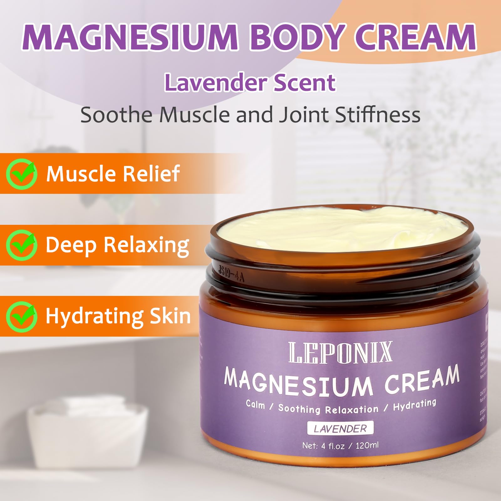 LEPONIX Magnesium Lotion for Sleep, Magnesium Butter- Sleep, Muscle Relaxation & Moisturizing, Topical Magnesium Body Butter Cream with Shea Butter, Coconut Oil, Lavender Oil for Women Men