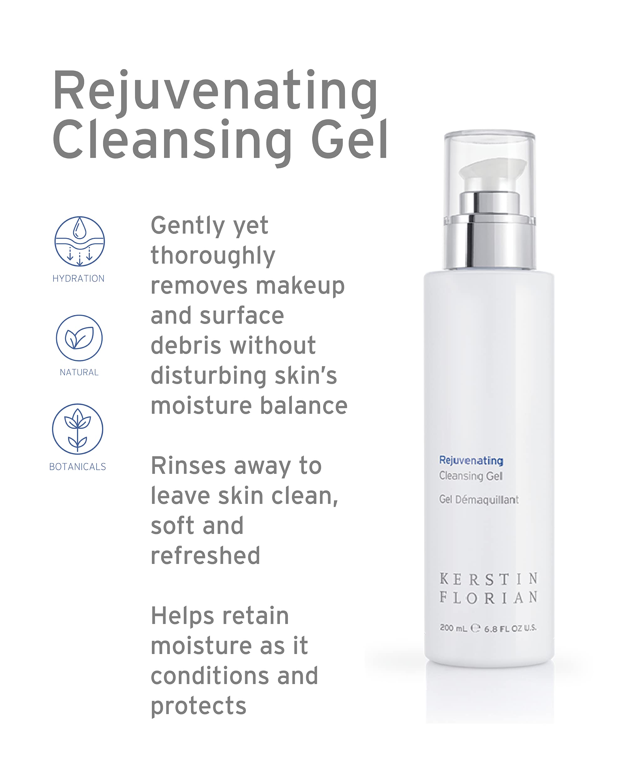 Kerstin Florian Rejuvenating Cleansing Gel, Gentle Face Wash and Makeup Remover 200ml/6.8 fl oz