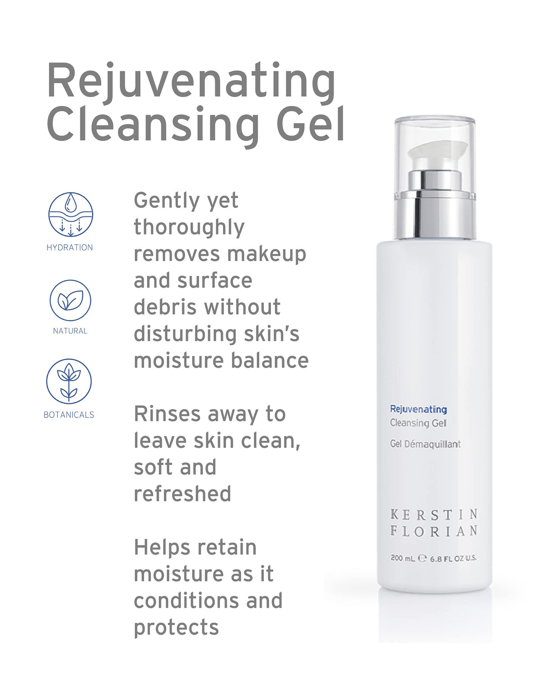 Kerstin Florian Rejuvenating Cleansing Gel, Gentle Face Wash and Makeup Remover 200ml/6.8 fl oz