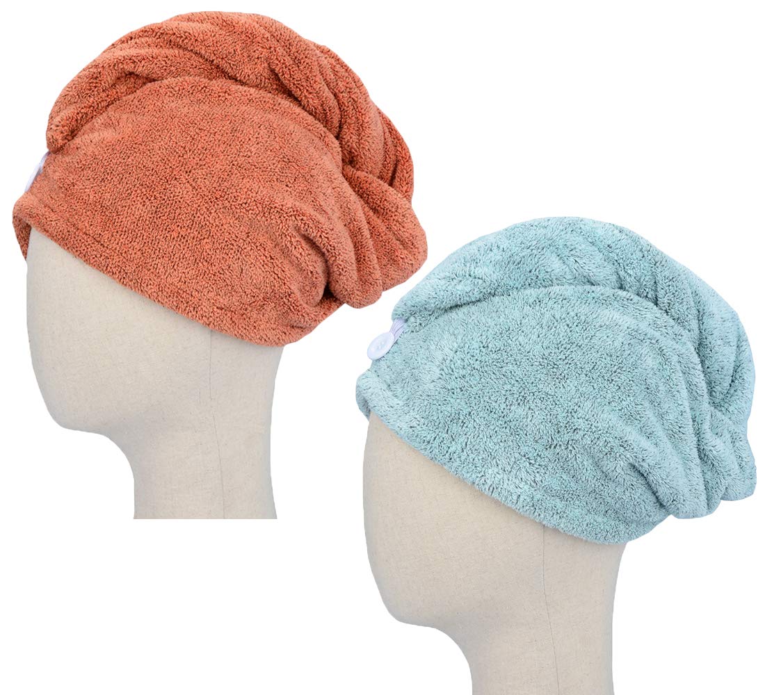 HOPESHINE Microfiber Hair Drying Towel Turban Twist for Long Hair Magic Instant Dry Hair Towel Wrap Fast Drying Absorbent Cap Great Gift for Women and Girls 2-Pack