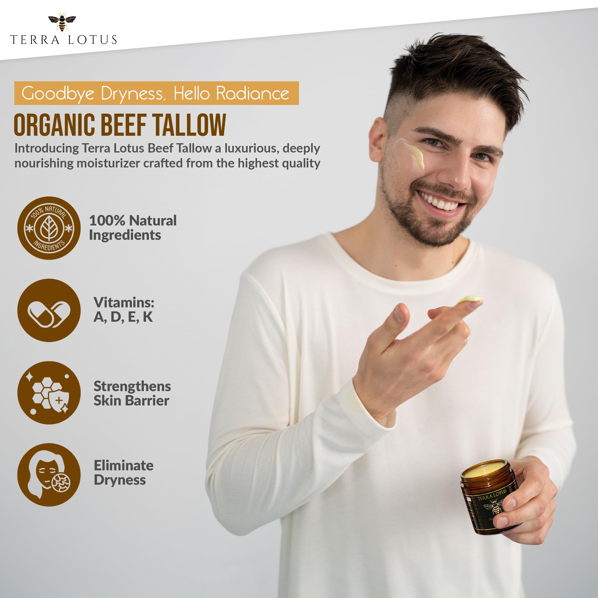 Terra Lotus - Organic Grass-Fed Beef Tallow Balm with Raw Honey - Moisturizing Cream for Soft, Smooth Skin - Handmade All-Natural Moisturizer (4oz, Citrus)