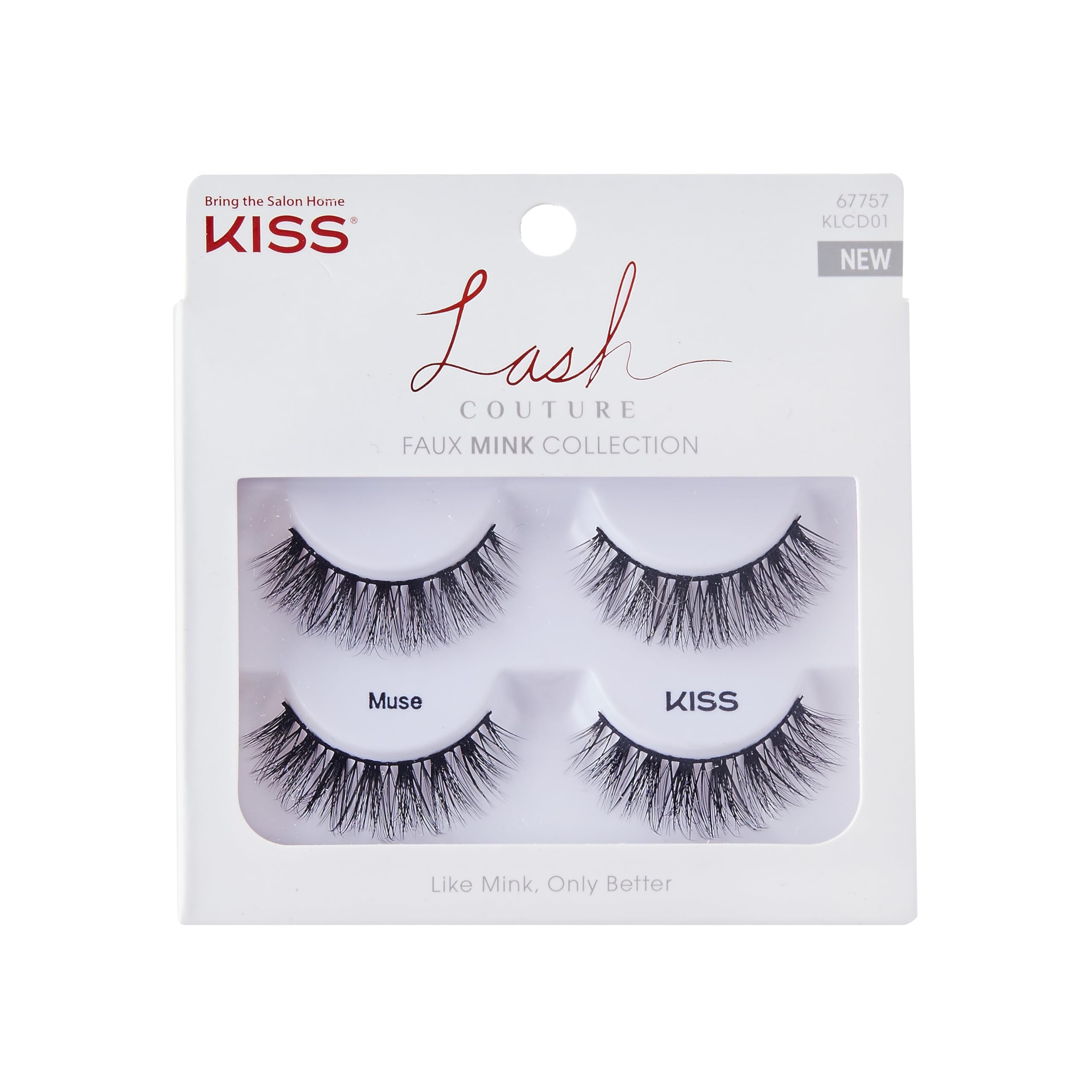KISS Lash Couture Faux Mink False Eyelashes Double Pack, Knot-Free Lash Band, Reusable, Contact Lens Friendly, Easy To Apply, Ultrafine, Tapered, Synthetic Fake Lashes, Style Muse, 2 Pairs