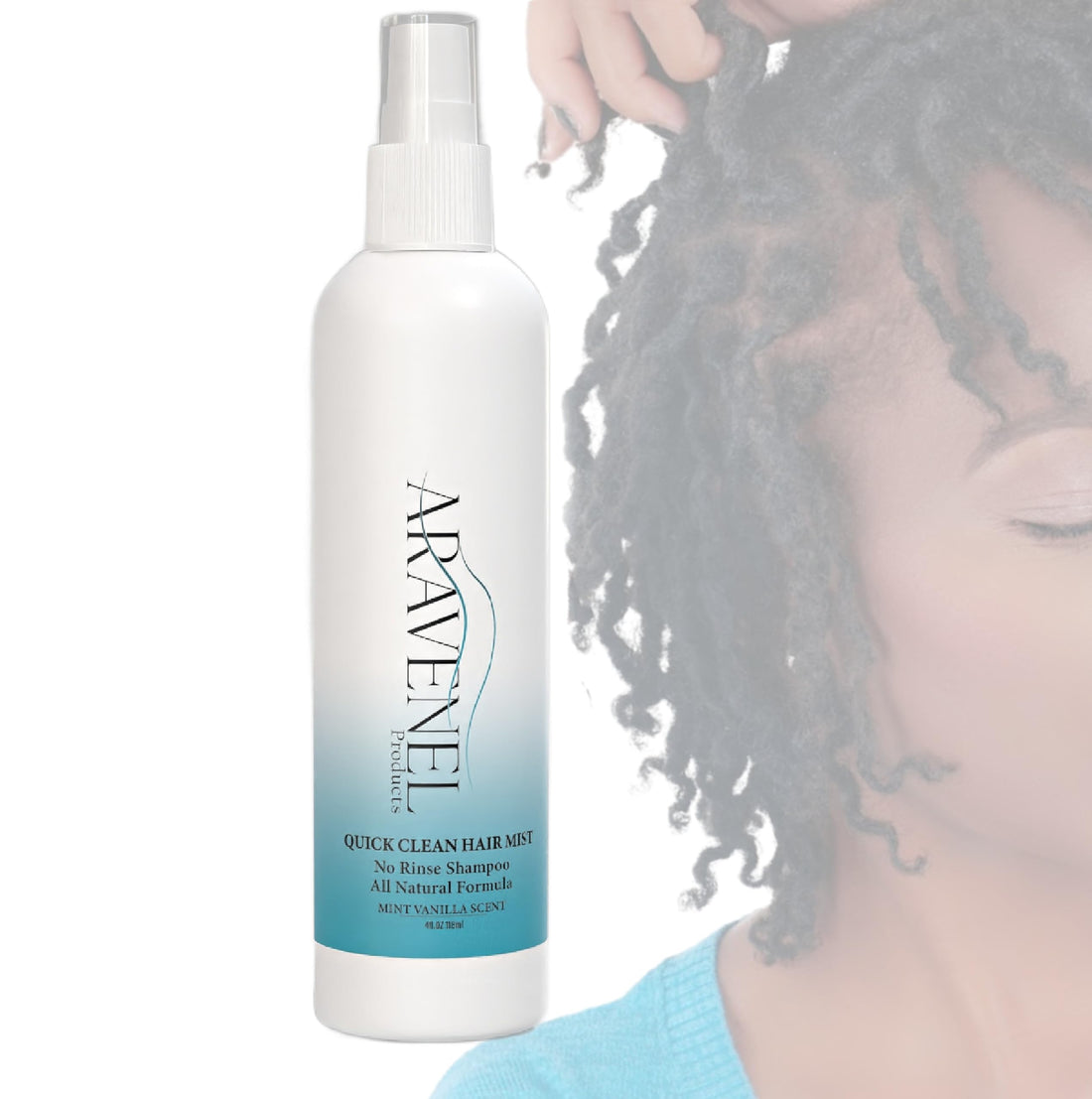 ARAVENEL Quick Clean No Rinse Shampoo Rice Water & Peppermint Braid & Loc Hair Mist, No Rinse Shampoo & Refresher. All-Natural, Wipes Away Build-Up, Odor, Itch, Helps Growth, Multi-Use- 4oz
