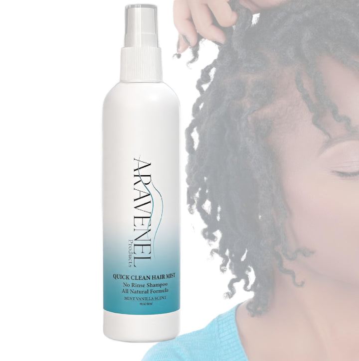 ARAVENEL Quick Clean No Rinse Shampoo Rice Water & Peppermint Braid & Loc Hair Mist, No Rinse Shampoo & Refresher. All-Natural, Wipes Away Build-Up, Odor, Itch, Helps Growth, Multi-Use- 4oz