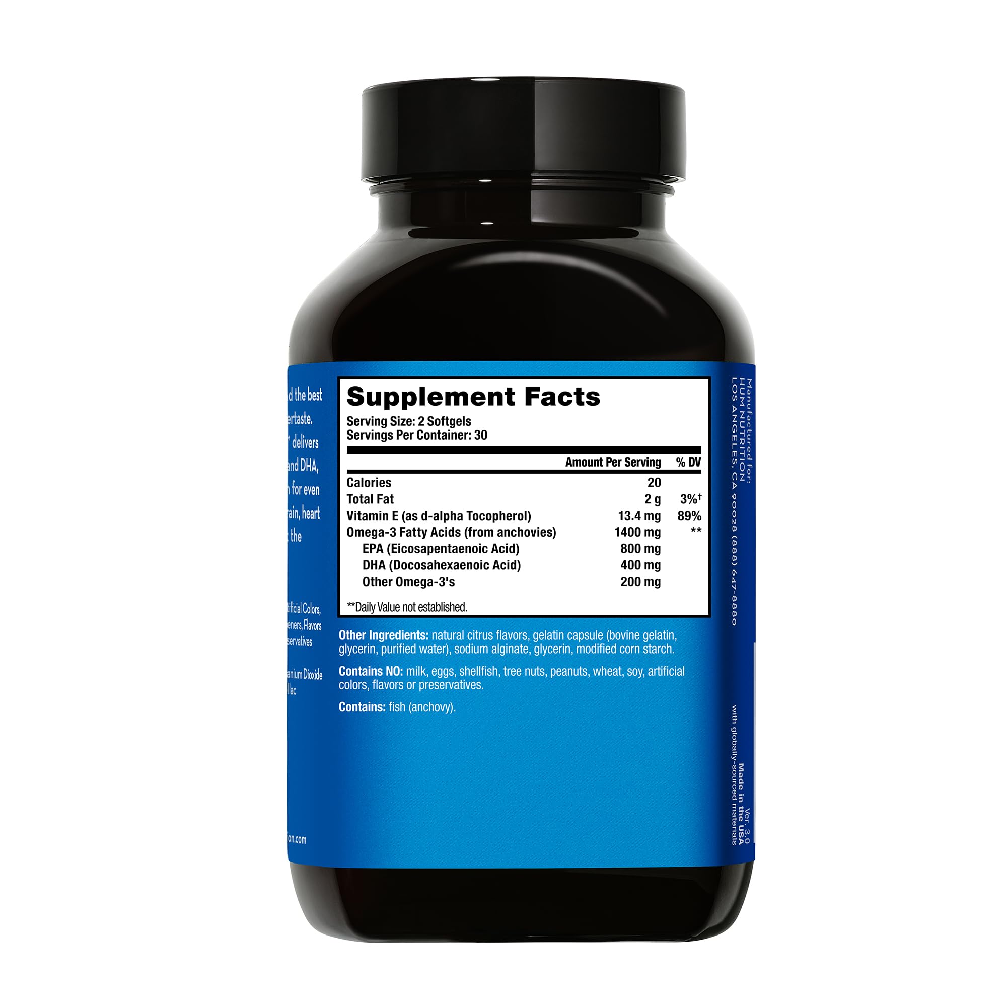 HUM OMG! Omega The Great - Triple Omega 3 Fish Oil Supplement with DHA, EHA & Vitamin E to Support Bright & Even Skin Tone - Gluten Free & Non-GMO (60-Count)