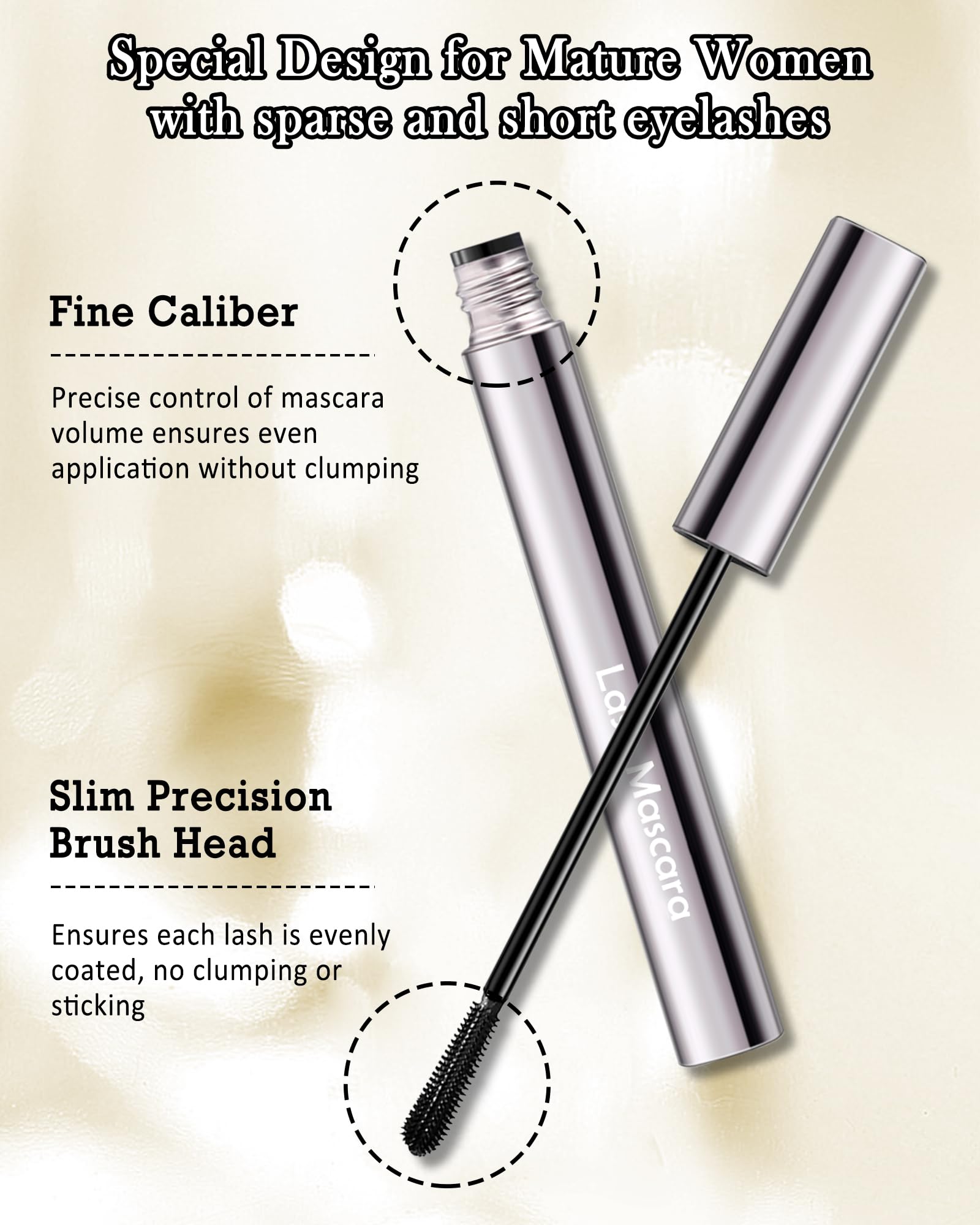 Brown Mascara for Older Women 60 Plus- 2Pcs Tube Máscara Volume and Length for Mature Women with Thinning Lashes, Hypoallergenic Prime Mascara for Sensitive Eyes, Non Clumping Waterproof Long Lasting