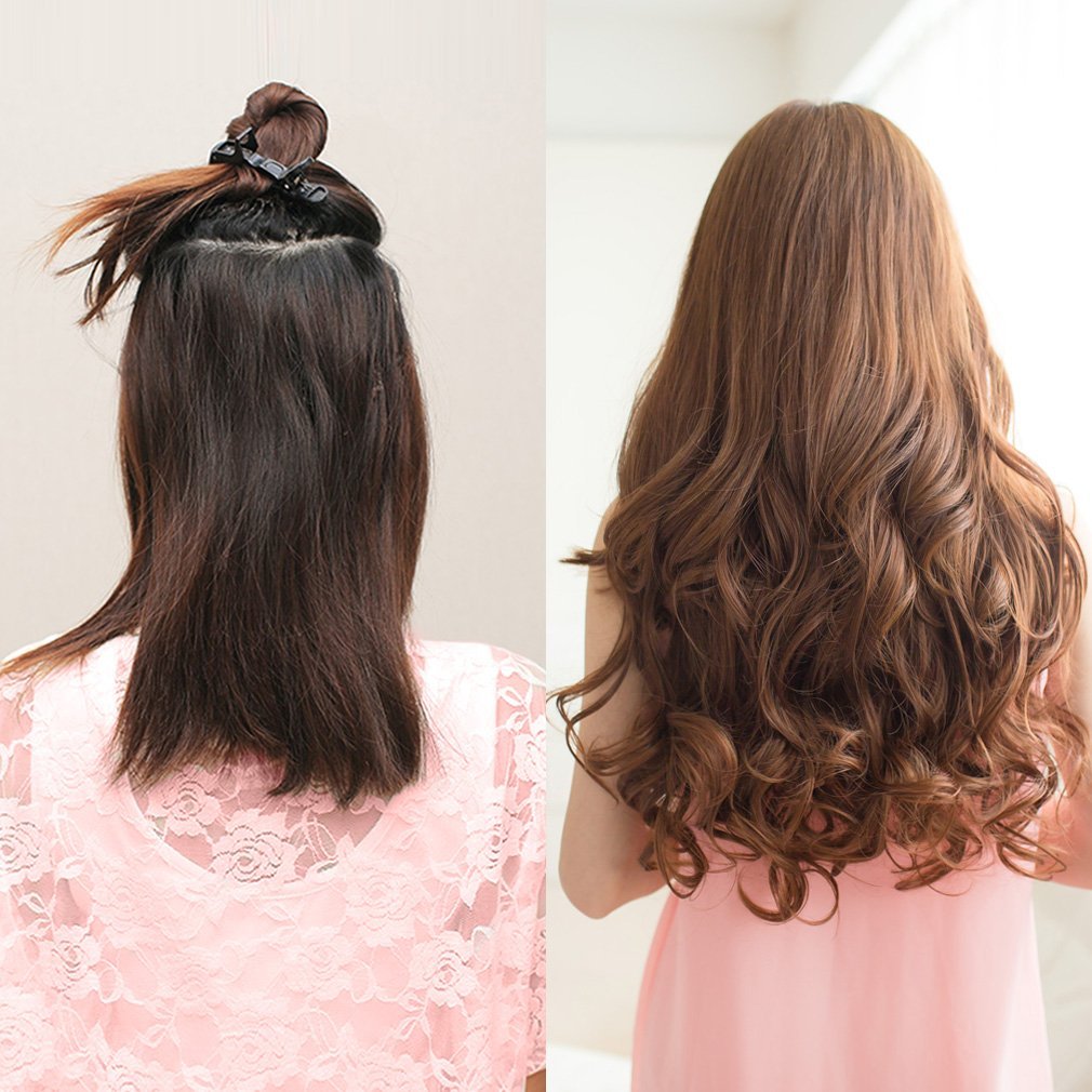 REECHO 20 1-Pack 3/4 Full Head Curly Wave Clips in on Synthetic Hair Extensions Hairpieces for Women 5 Clips 4.5 Oz per Piece - 4KH27