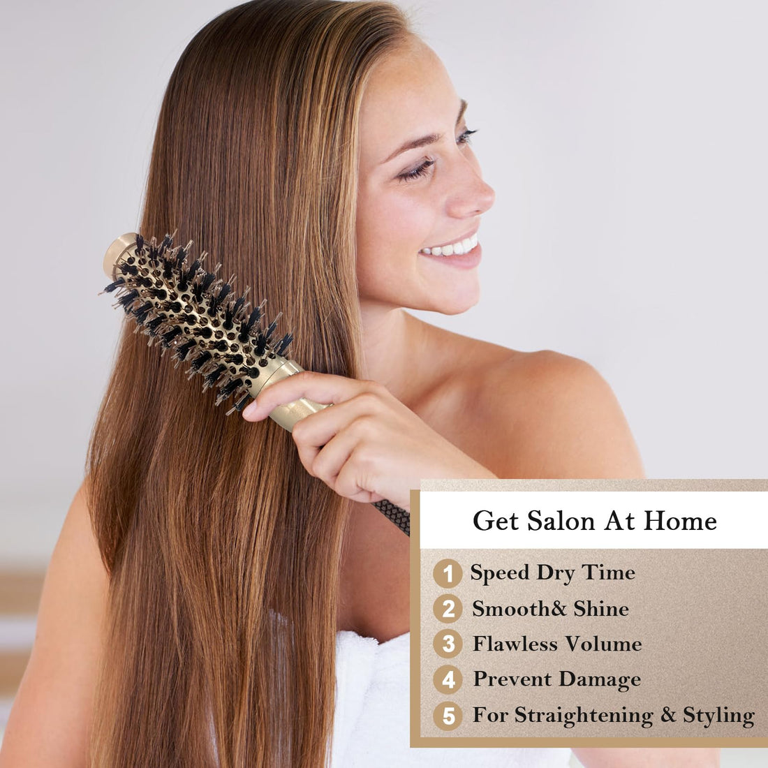 Adofect Nano Technology Thermal Ceramic & lonic Round Barrel Hair Brush with Natural Boar Bristle for Blow Drying, Curling, Styling, Straightening ,1 inch