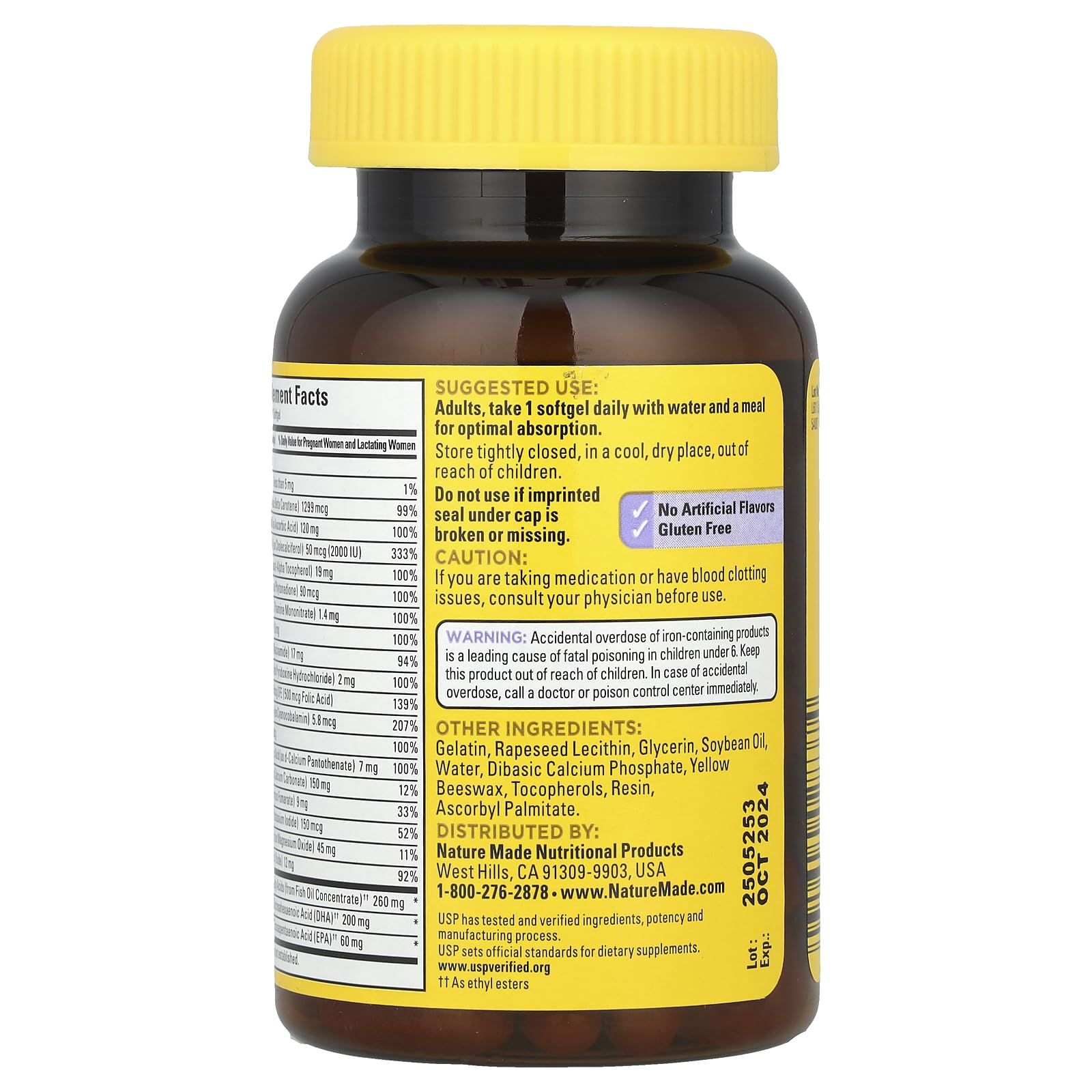 Nature Made Postnatal Multivitamin + DHA 200 mg, 60 Softgels, to Support Nursing Moms & Babies During Breastfeeding, Postnatal Vitamins & Nutrients Include Iron, Vitamin D3, Calcium, Iodine