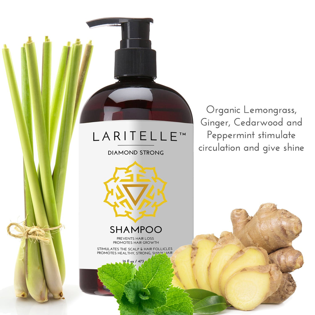 Laritelle Organic Hair Growth Set | Shampoo 17 oz + Conditioner 16 oz + Hair Loss Treatment 4 oz | Argan Oil, Rosemary, Ginger & Cedarwood | NO GMO, Sulfates, Gluten, Alcohol, Parabens, Phthalates