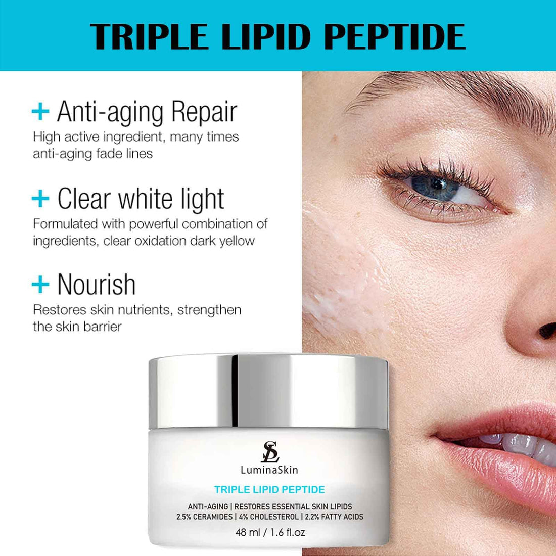 LuminaSkin Triple Lipid Peptide - Restore & Fix Mature Skin Advanced Anti-Aging Cream for Radiant, Smooth Skin