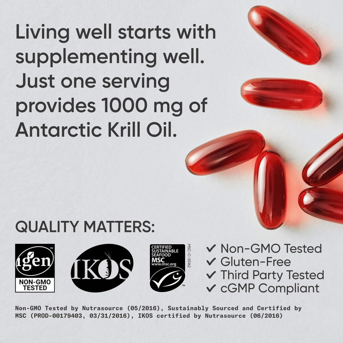 Sports Research Antarctic Krill Oil Omega 3 Softgels 1000mg (Double Strength) with Phospholipids, Choline & Astaxanthin - Sustainably Sourced, Non-GMO Verified & Gluten Free - 60 Capsules