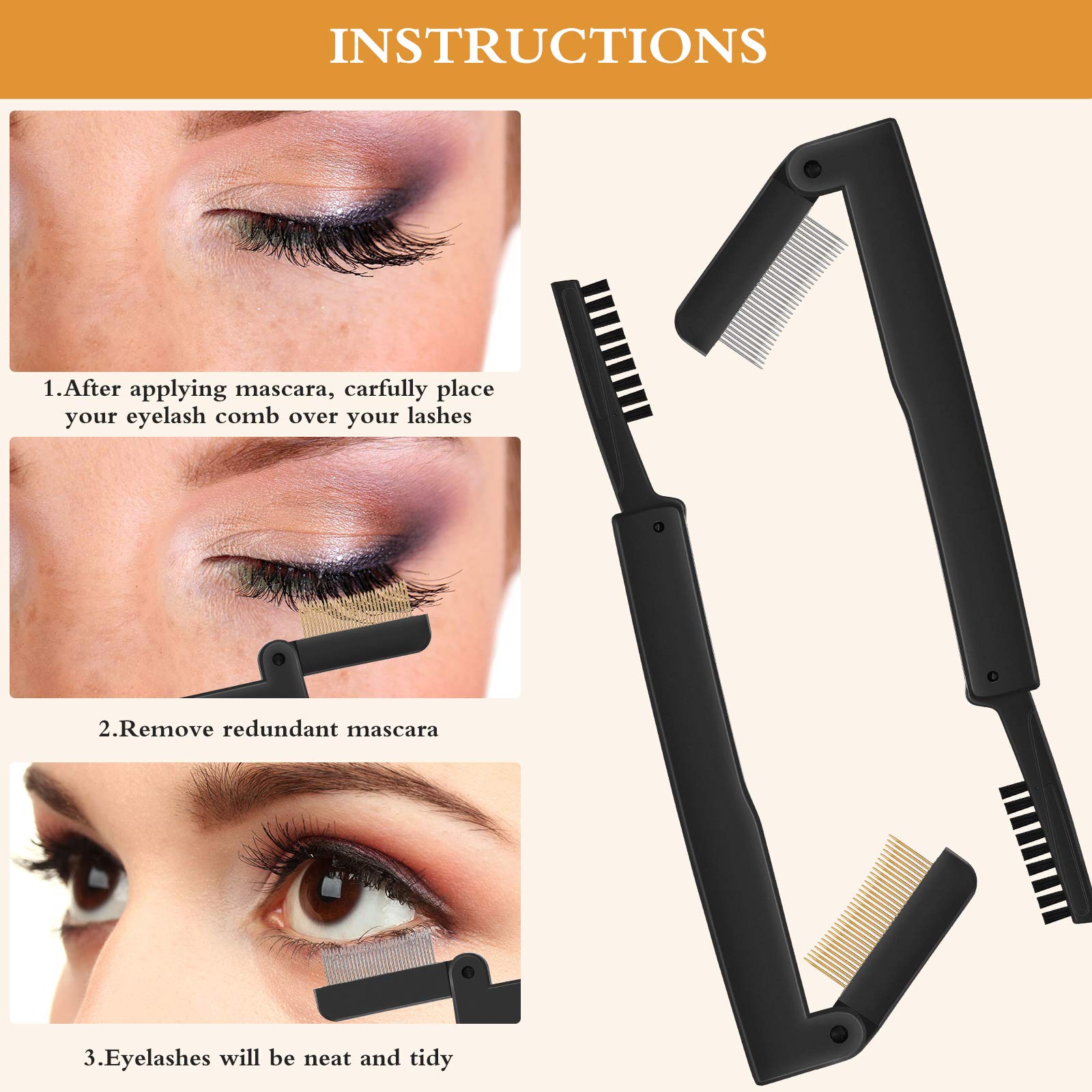 2 Pieces Eyelash Comb Curlers Folding Eyelash Brush Eyebrow Comb Brushes Mascara Comb Applicator Lash Grooming Brush Tool Women Beauty Makeup Tool for Shaping Lash and Brow