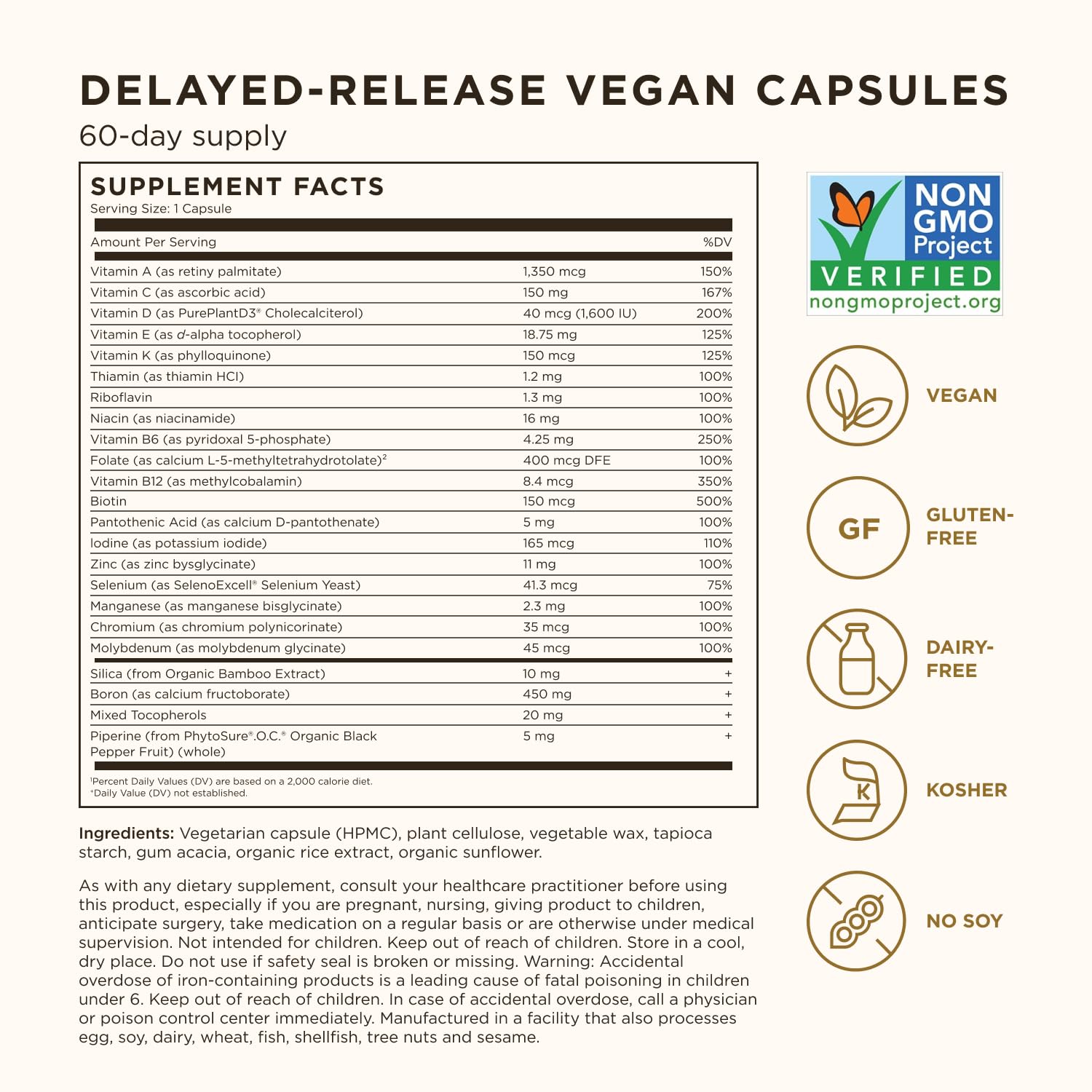 Solgar One Daily Women's Multi 50+ Whole Body Support for Women 50 and Older - Highly Absorbable Heart, Bone & Breast Health, Energy, Stress, Hair Skin & Nails Multivitamin, 60 Vegan Capsule Servings