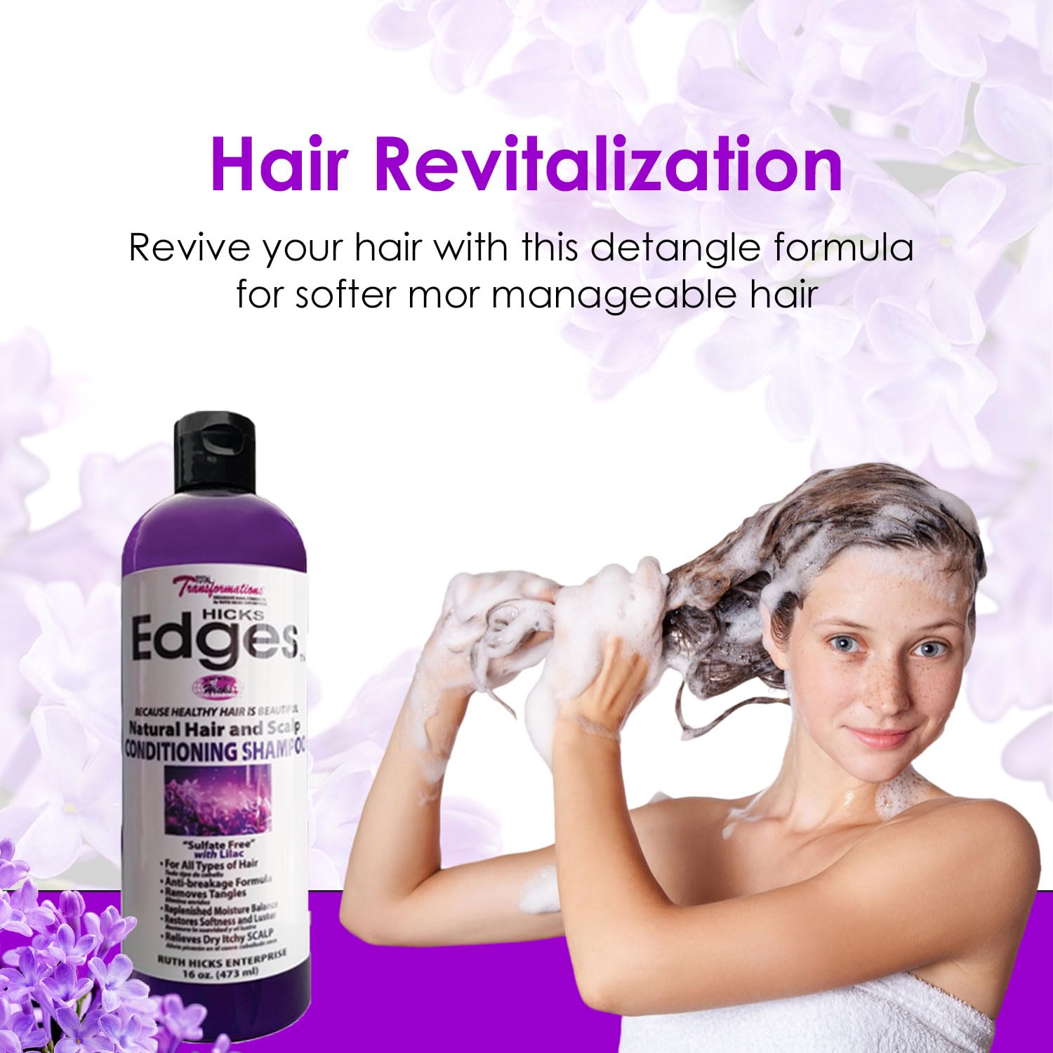 Hicks Edges Natural Hair and Scalp Conditioning Shampoo with Lilac - 16 oz