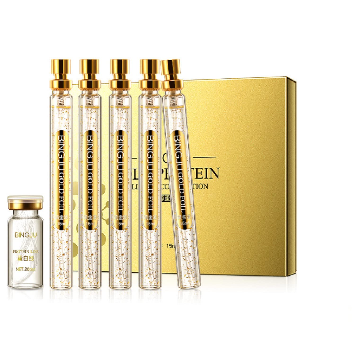 Protein Thread Lifting Set, Soluble Protein Thread and Nano Gold Essence Combination, Absorbable Collagen Thread for Face Lift, Reverse Collagen Serum for Face (With 1 x Protein Thread)