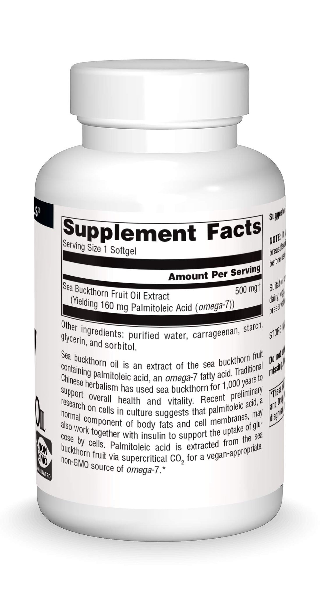 Source Naturals Omega-7 Sea Buckthorn Fruit Oil, Non-GMO, Vegan-Sourced for Health and Vitality* - 120 Vegan Softgels