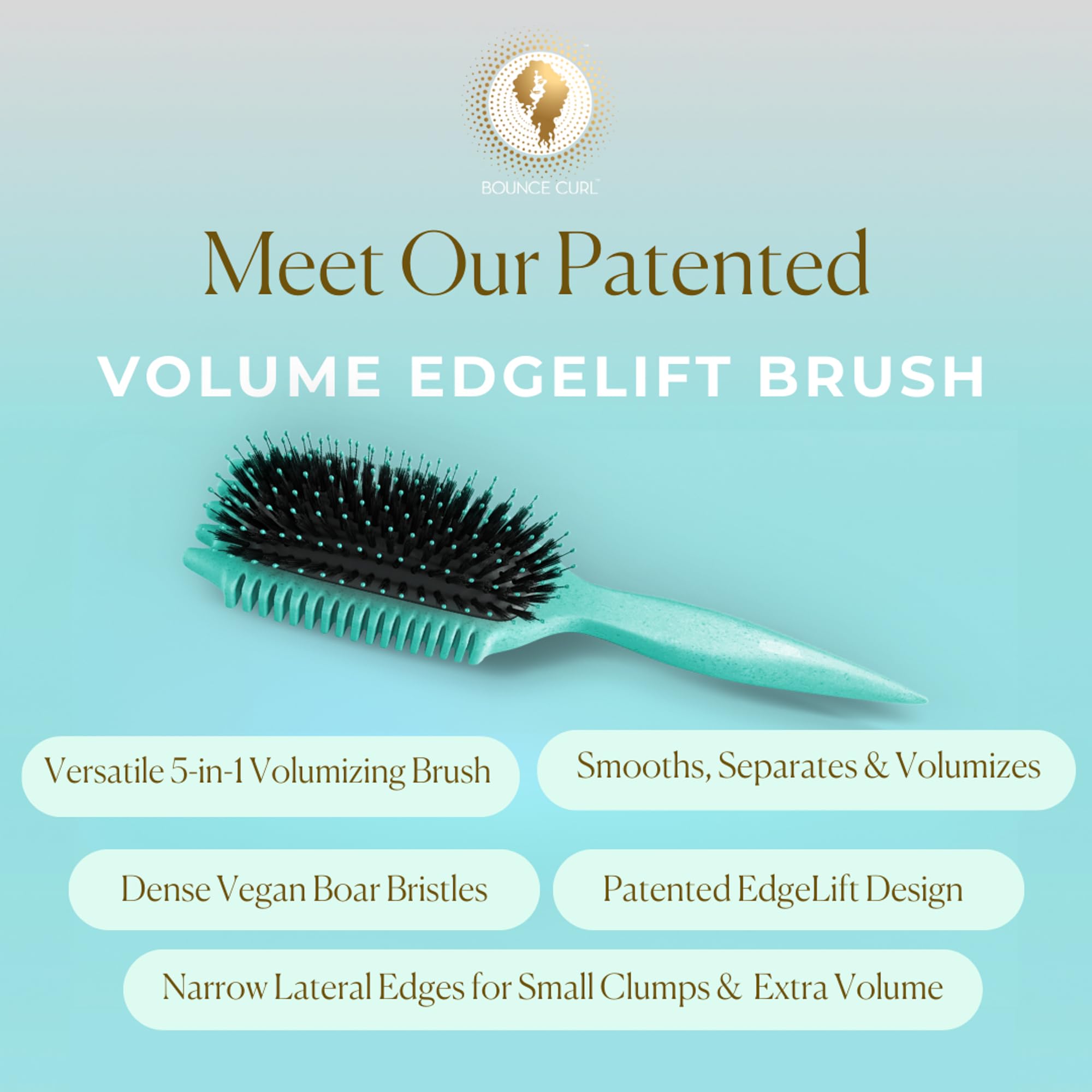Bounce Curl Volume EdgeLift Brush, 5-in-1 Tool for Volumized Waves, Curls & Coils - Teal