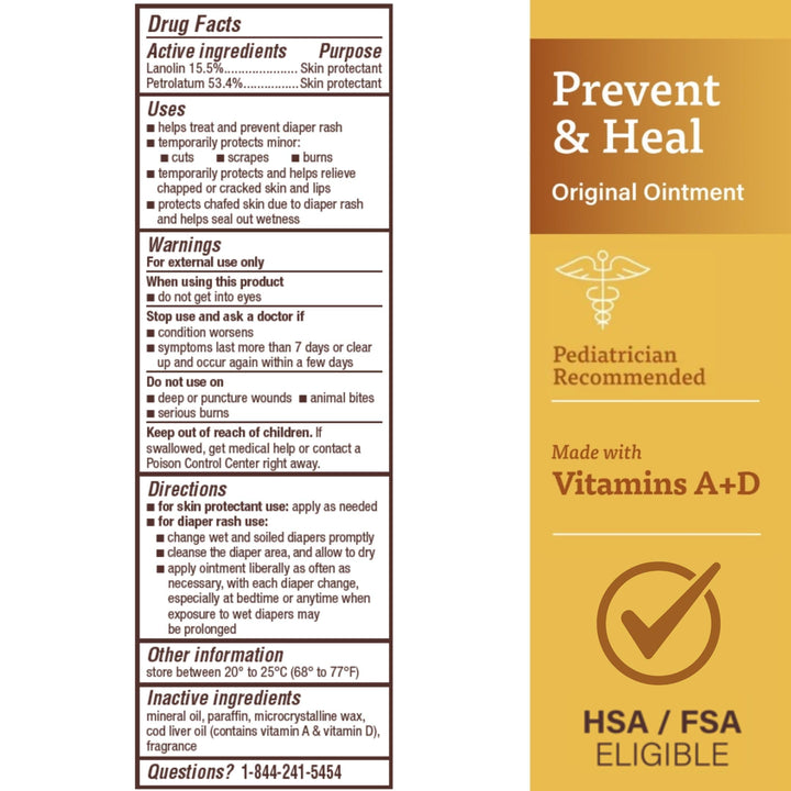 A+D Original Diaper Rash Ointment, Baby Skin Protectant with Lanolin and Petrolatum, Seals Out Wetness, Helps Prevent Diaper Rash, 1.5 Ounce Tube, Packaging May Vary