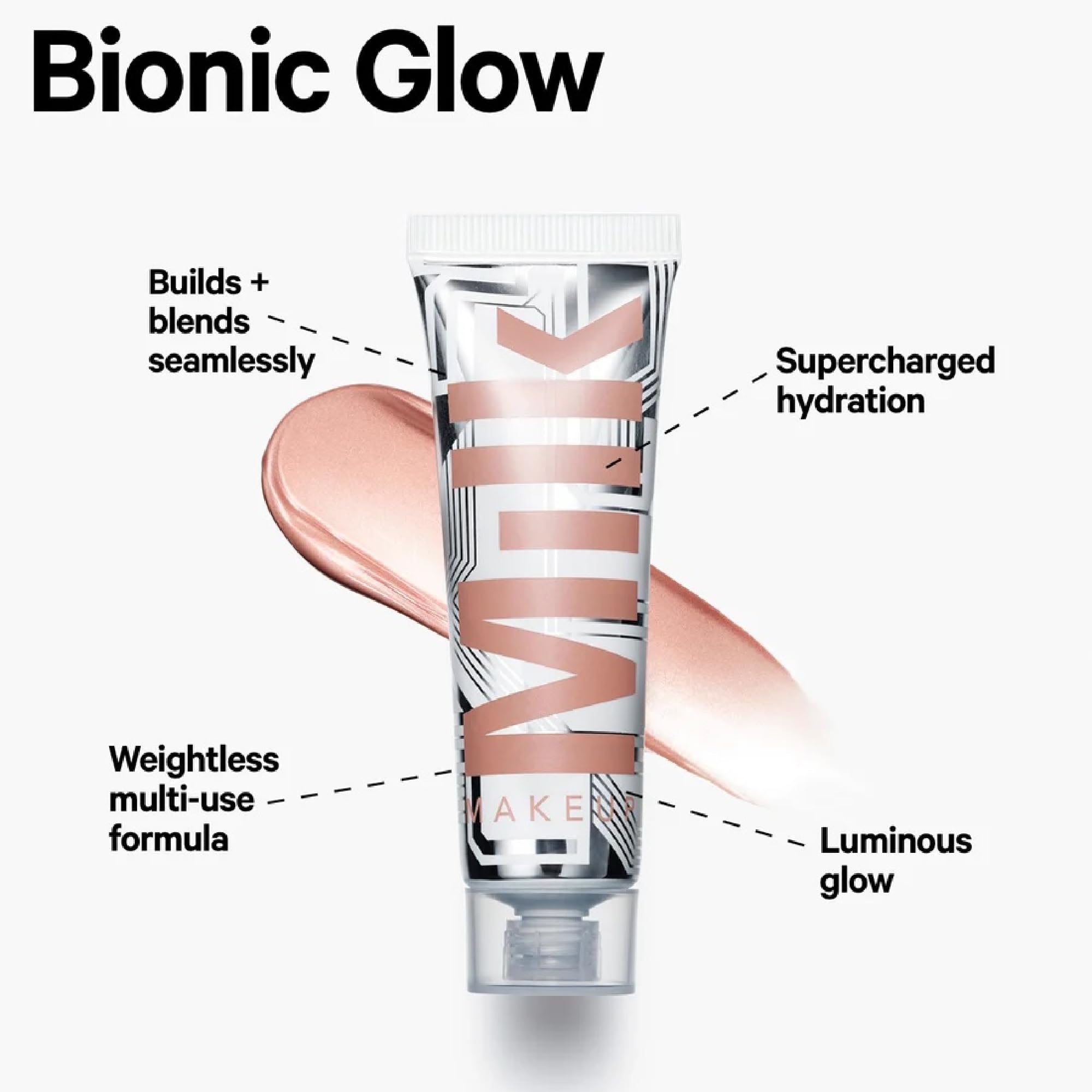 Milk Makeup Bionic Glow Liquid Illuminator, Virtual (Luminous Peach) - 0.91 fl oz - Delivers Hydrating, Natural Glow for Face & Body - Blendable & Buildable - Weightless - Vegan, Cruelty Free