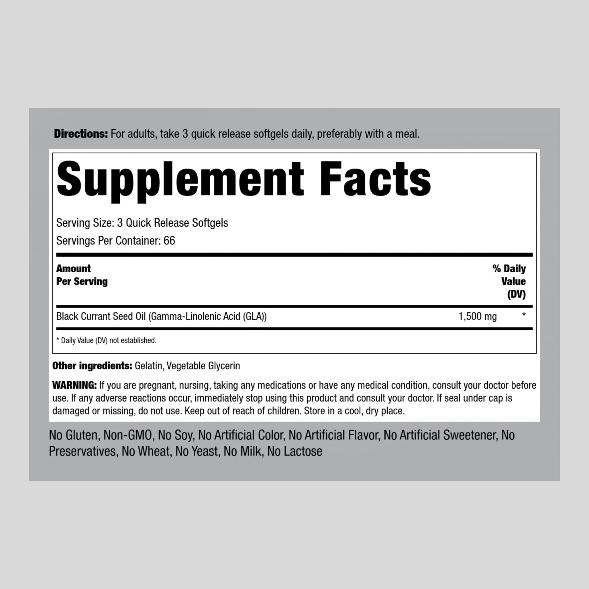 Piping Rock Black Currant Seed Oil Softgel Capsules | 1500mg | 200 Count | with Gamma Linolenic Acid (GLA) | Non-GMO, Gluten Free Supplement