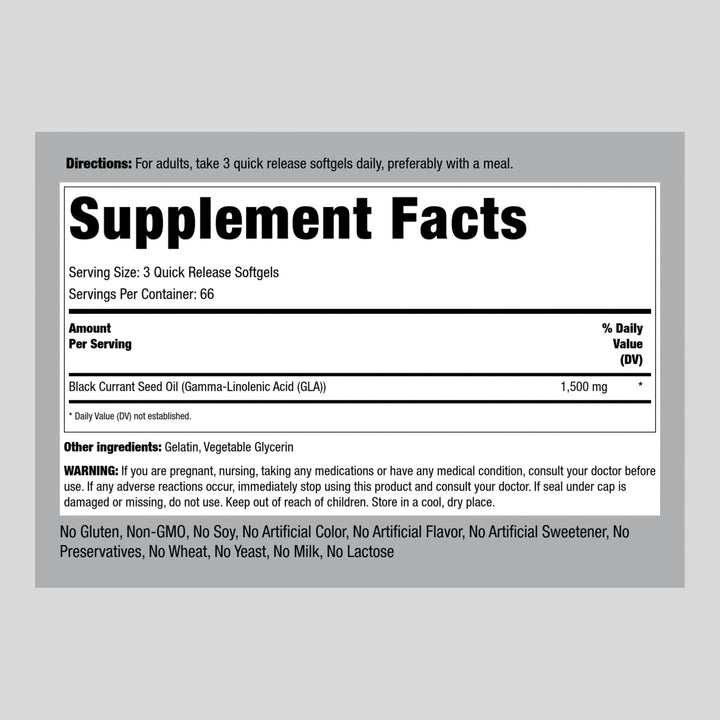 Piping Rock Black Currant Seed Oil Softgel Capsules | 1500mg | 200 Count | with Gamma Linolenic Acid (GLA) | Non-GMO, Gluten Free Supplement