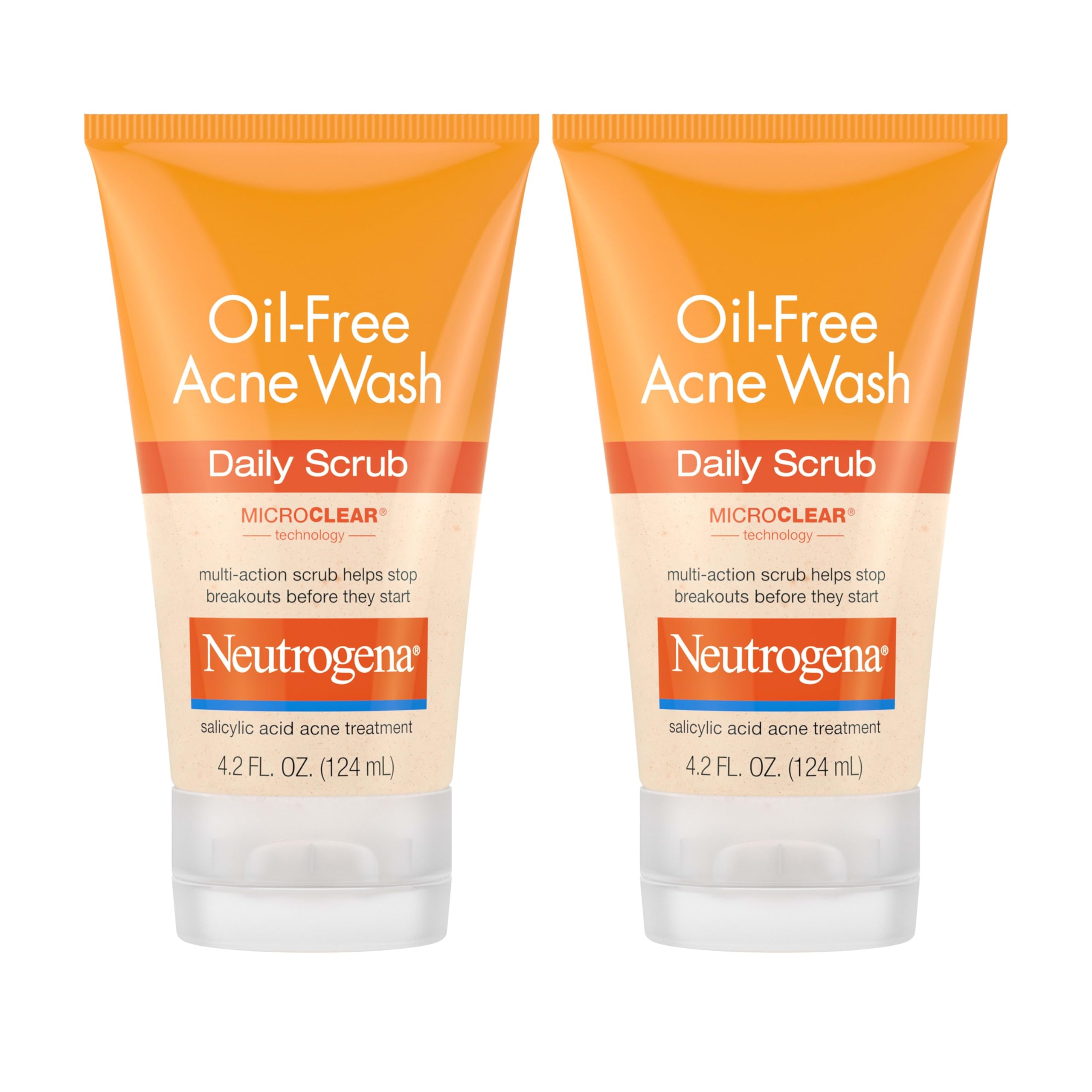 Neutrogena Oil-Free Acne Face Scrub, 2% Salicylic Acid Acne Treatment, Daily Face Wash to help Prevent Breakouts, Exfoliating Facial Cleanser for Acne-Prone Skin, Twin Pack, 4.2 fl. oz, 2 Pack