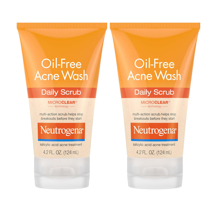 Neutrogena Oil-Free Acne Face Scrub, 2% Salicylic Acid Acne Treatment, Daily Face Wash to help Prevent Breakouts, Exfoliating Facial Cleanser for Acne-Prone Skin, Twin Pack, 4.2 fl. oz, 2 Pack