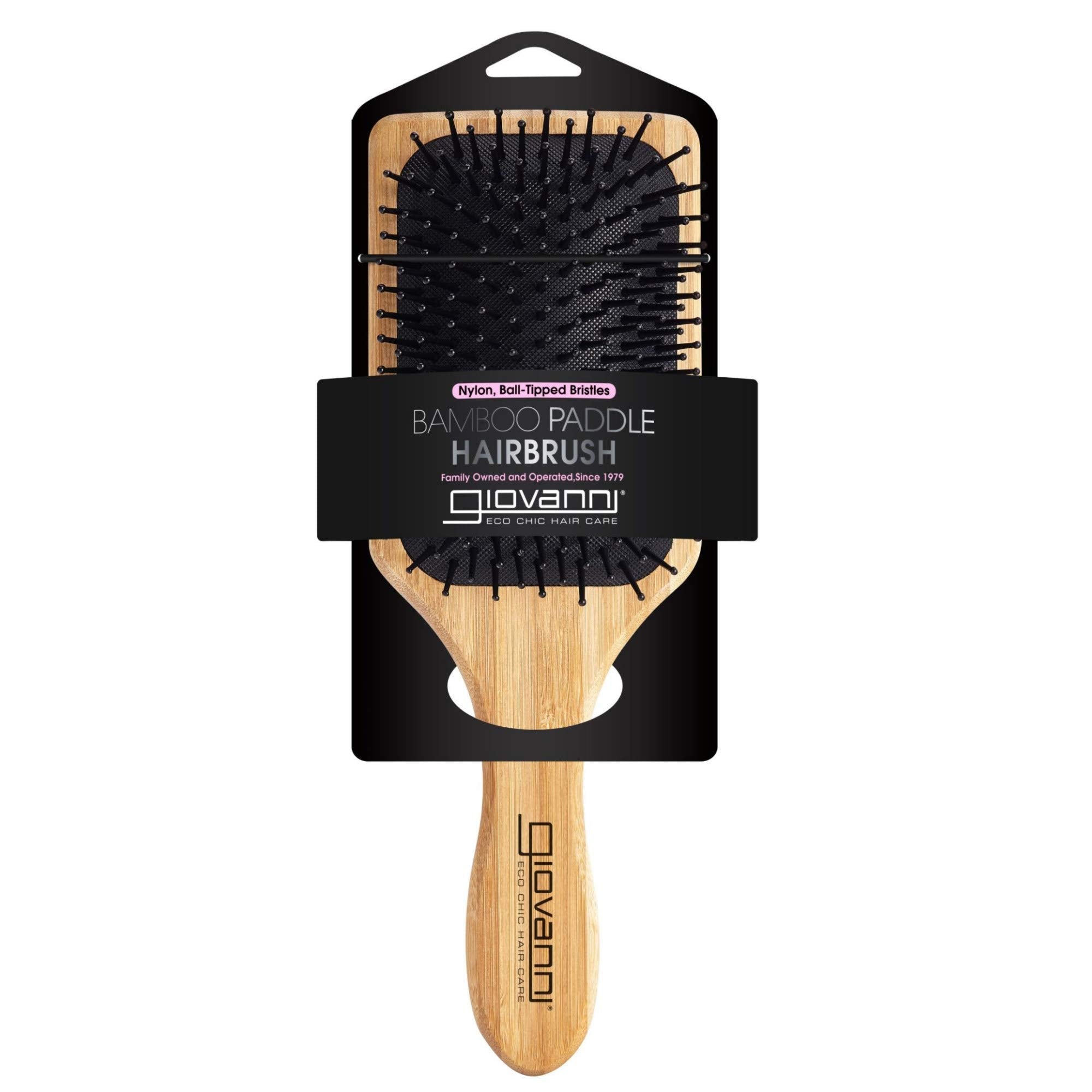 GIOVANNI Rectangular Paddle Hair Brush with Real Bamboo Handle and Base, Bristles Gently Detangle & Smooth Hair, Great for Fine or Thick Hair, Works on Curly or Straight Hair Types, Smoothing Tresses