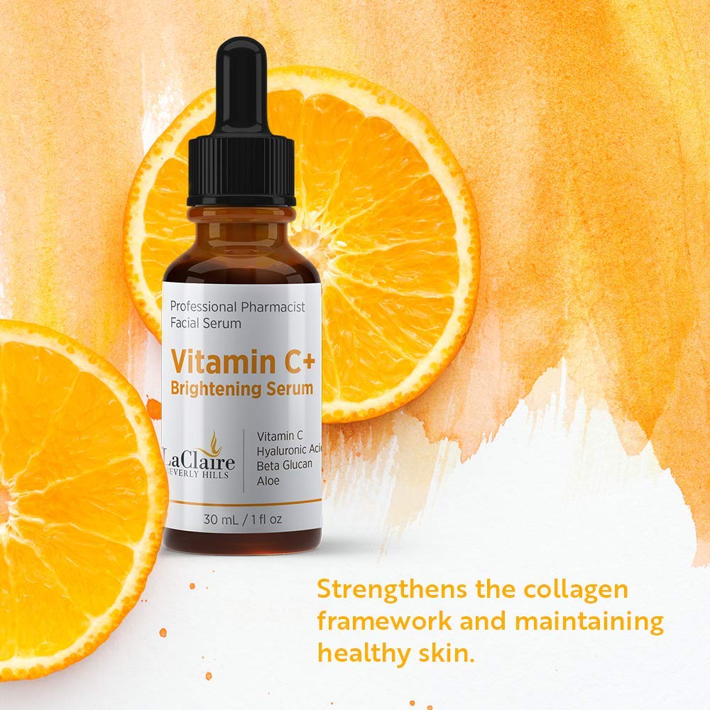 LaClaire Vitamin C+ brightening serum for face, with Hyaluronic acid, Made in the USA