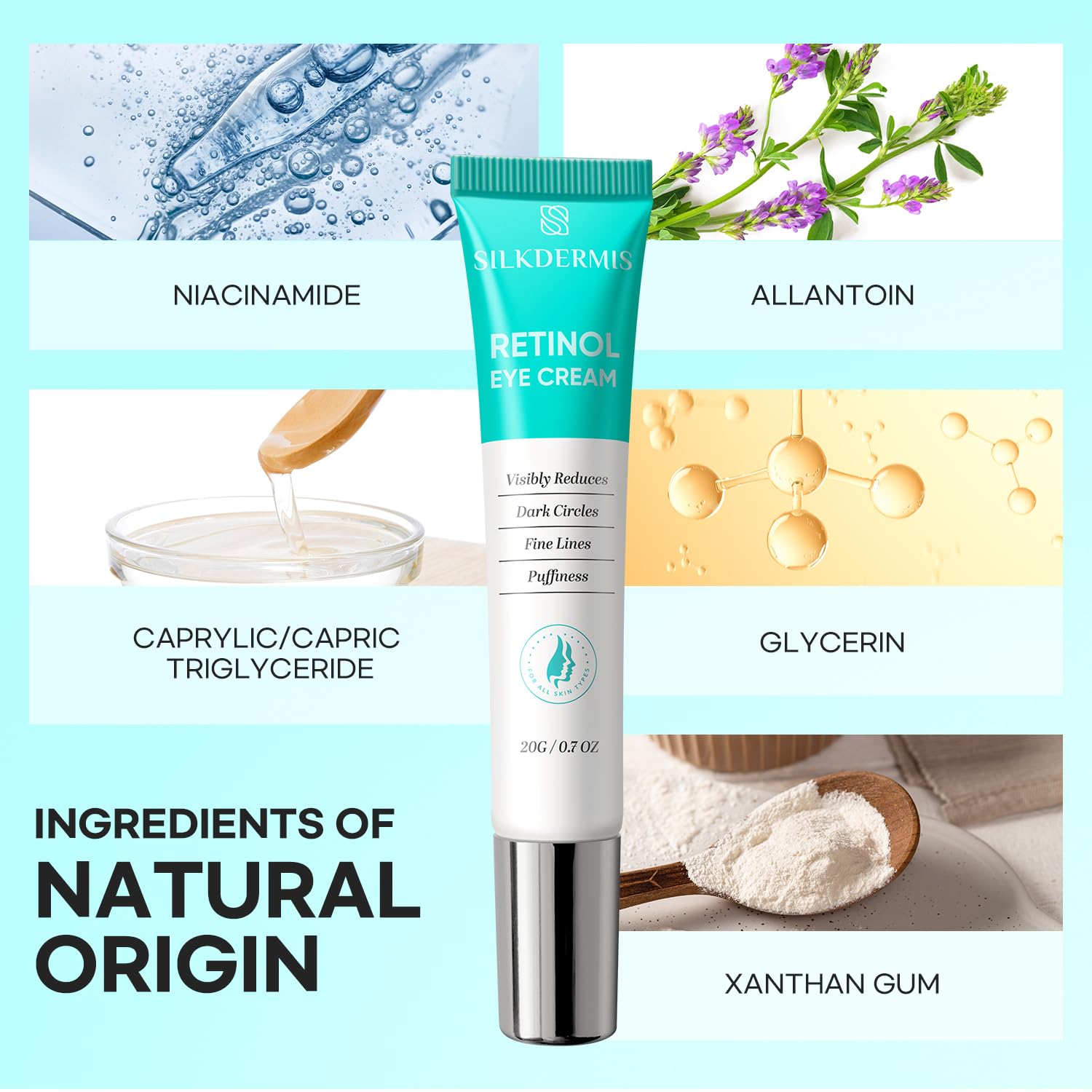 SLIKDERMIS Retinol Eye Cream for Dark Circles: Under Eye Cream for Reduce Wrinkles and Puffiness Lines Anti Aging - Eye Care Advanced Formula Night Cream 30ml