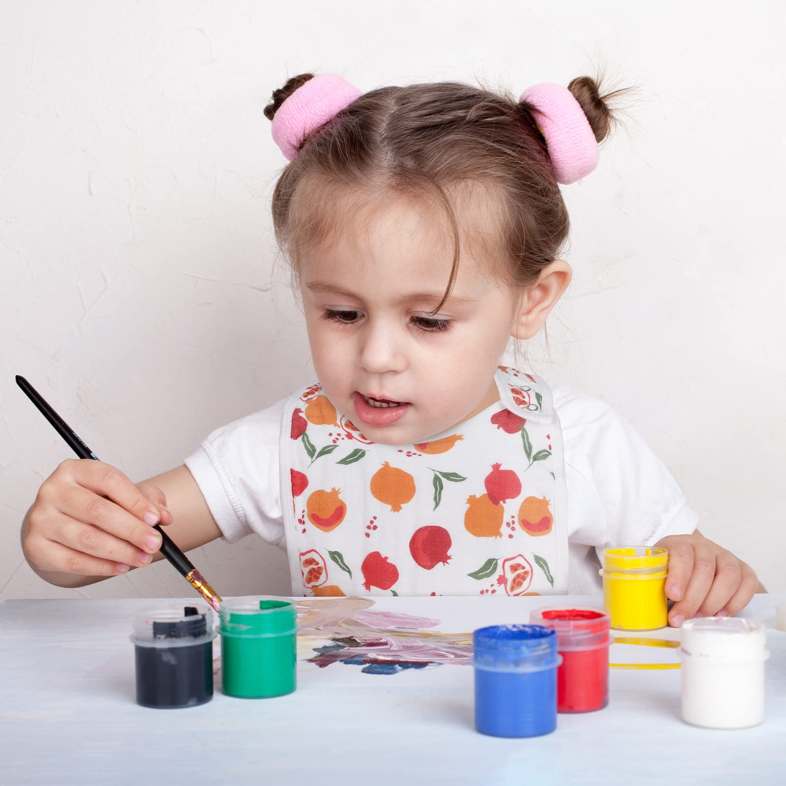 Snap Muslin Bibs for Girls, 3-Pack Baby Bibs for Infants, Newborns and Toddlers, 100% Cotton Muslin Absorbent & Soft Layers, Adjustable Snaps,Lemon,Peach,Pomegranate