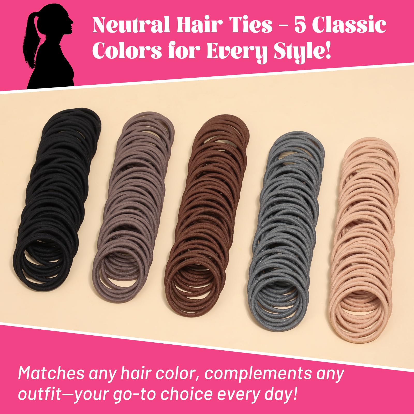 Anezus 200 Pcs Multi-Colored Hair Ties for Thick Hair, Elastics Hair Ties Bulk Hair Bands for Women, Men and Girls(4mm)